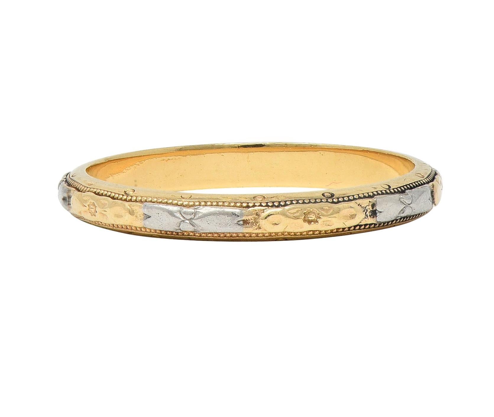 Art Deco Two-Tone 14 Karat Gold Vintage Orange Blossom Wedding Band Ring