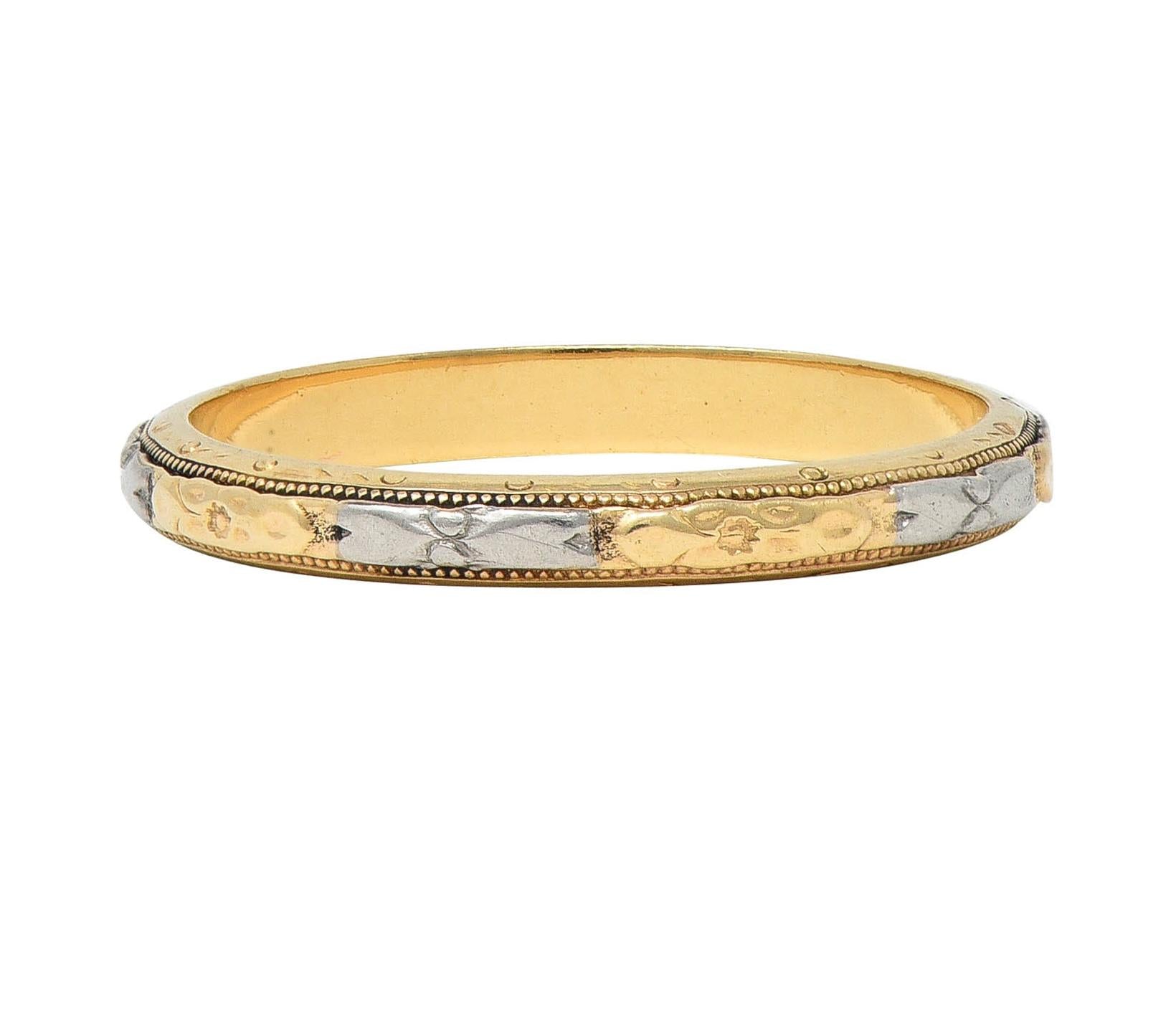 Art Deco Two-Tone 14 Karat Gold Vintage Orange Blossom Wedding Band Ring