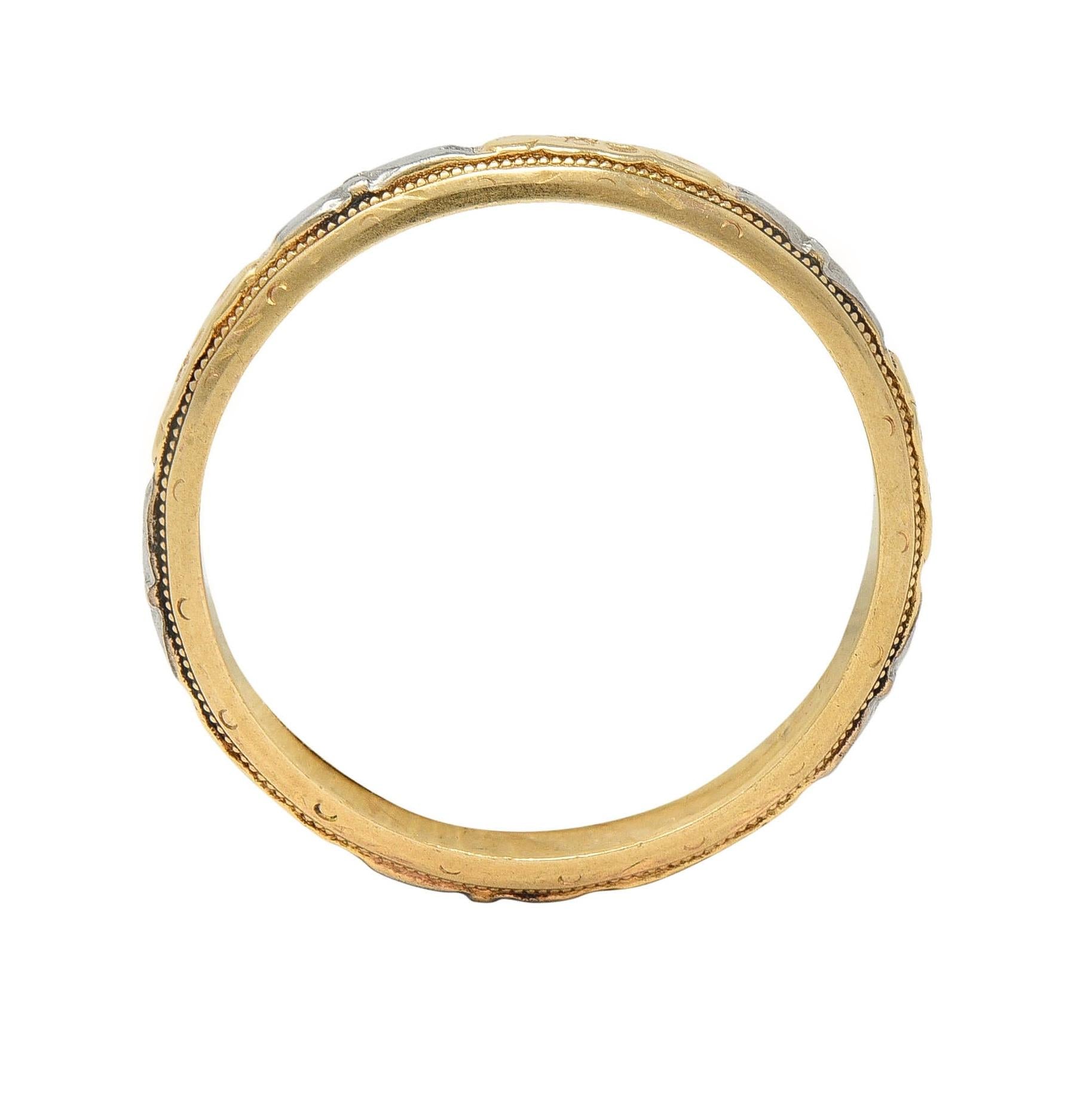 Art Deco Two-Tone 14 Karat Gold Vintage Orange Blossom Wedding Band Ring