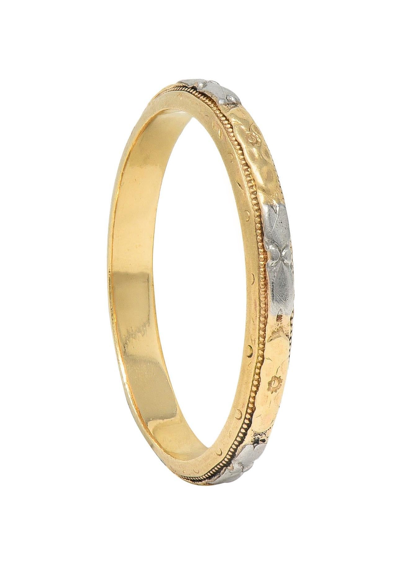 Art Deco Two-Tone 14 Karat Gold Vintage Orange Blossom Wedding Band Ring