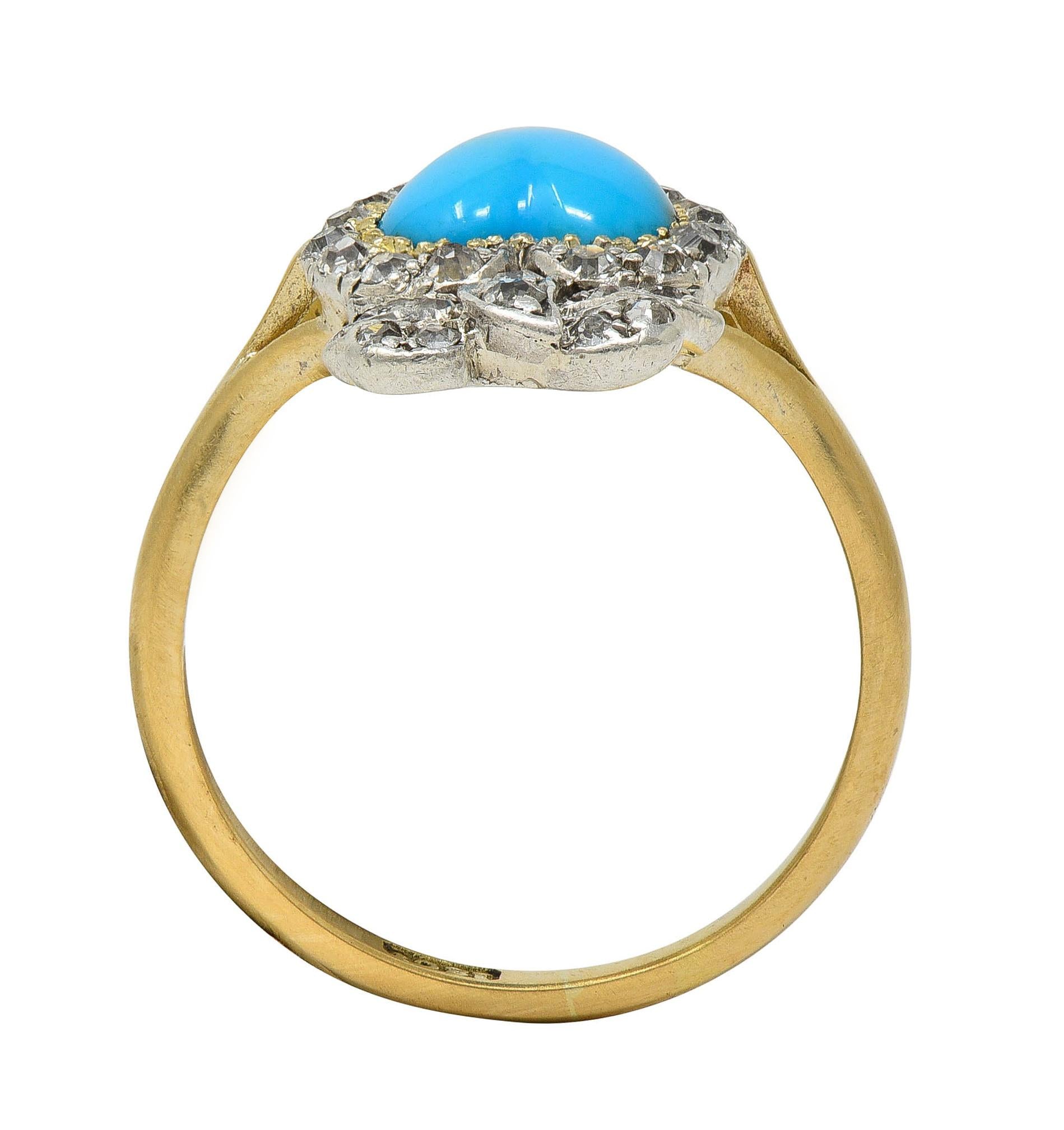 Victorian Turquoise Cabochon Diamond 18 Karat Yellow Gold Antique Heart Bow Ring