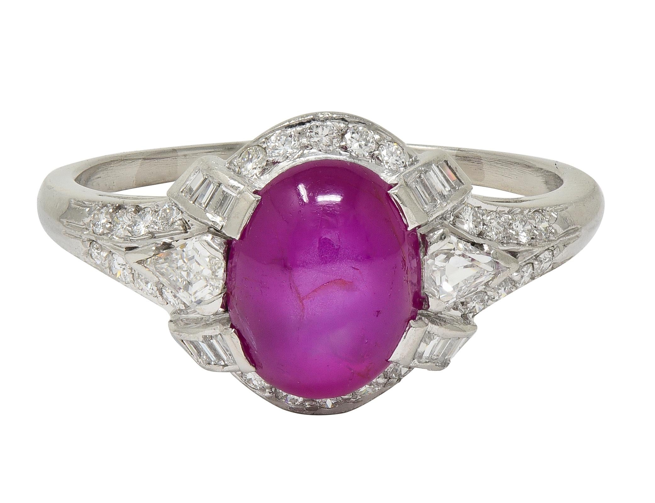 Mid-Century 4.10 CTW Star Ruby Diamond Platinum Vintage Bombé Ring