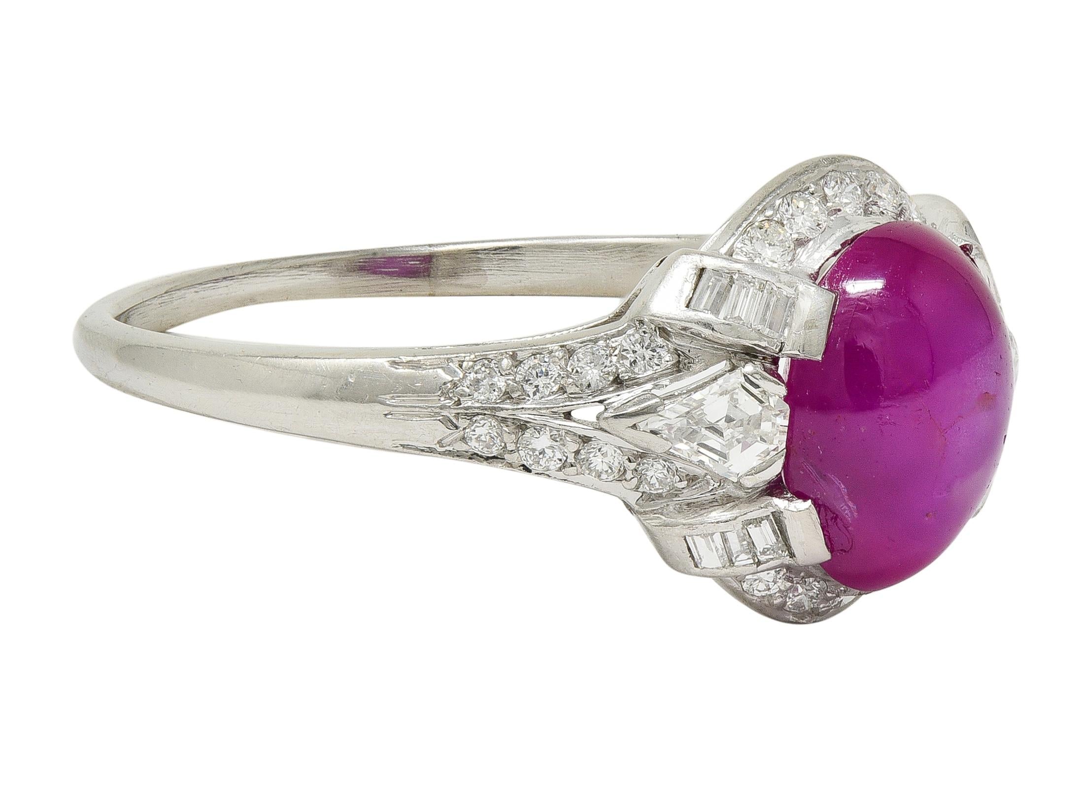 Mid-Century 4.10 CTW Star Ruby Diamond Platinum Vintage Bombé Ring