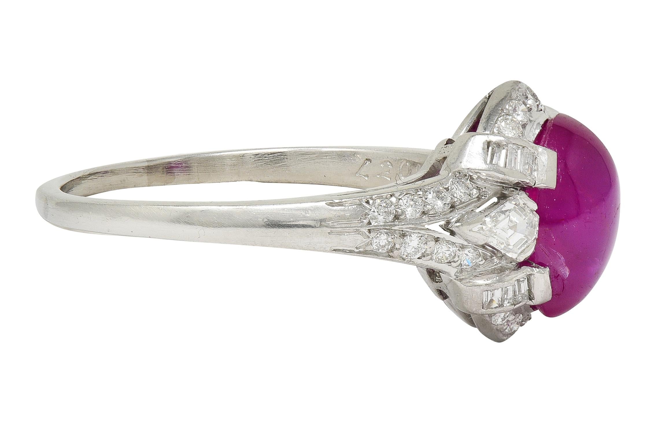 Mid-Century 4.10 CTW Star Ruby Diamond Platinum Vintage Bombé Ring