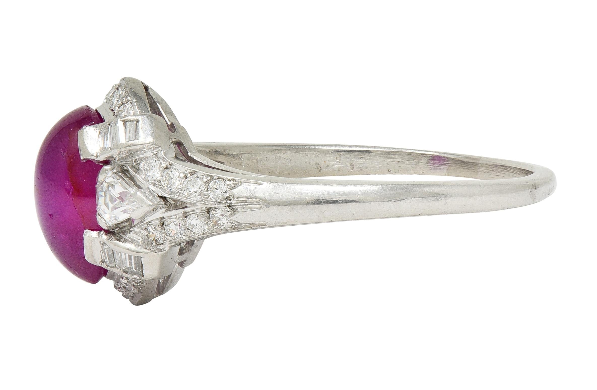 Mid-Century 4.10 CTW Star Ruby Diamond Platinum Vintage Bombé Ring