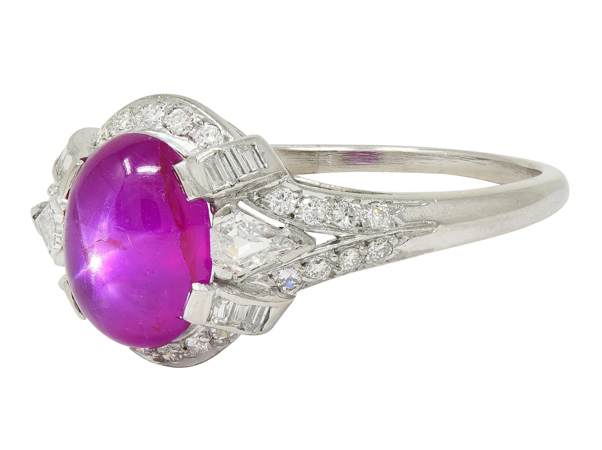 Mid-Century 4.10 CTW Star Ruby Diamond Platinum Vintage Bombé Ring