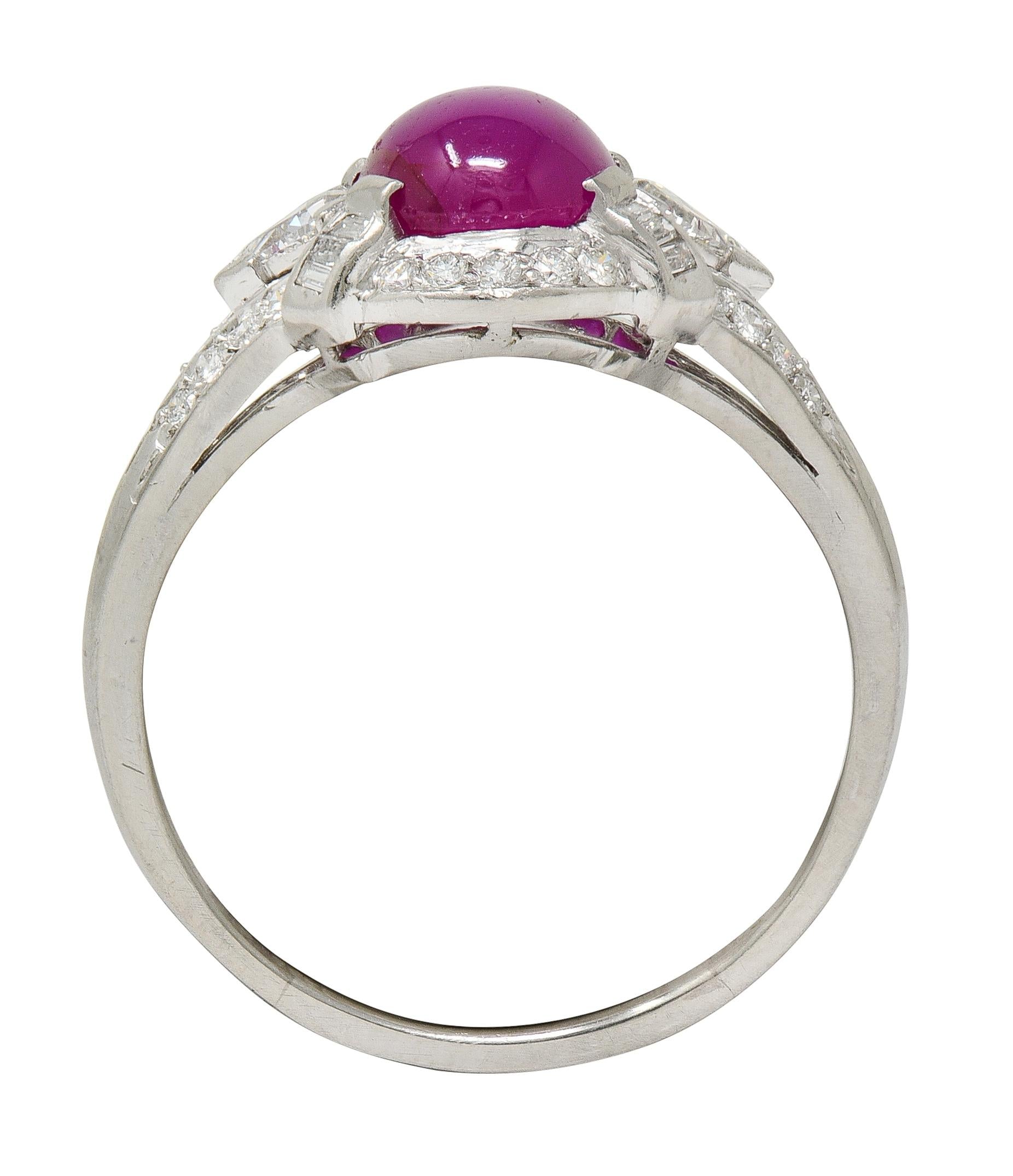 Mid-Century 4.10 CTW Star Ruby Diamond Platinum Vintage Bombé Ring