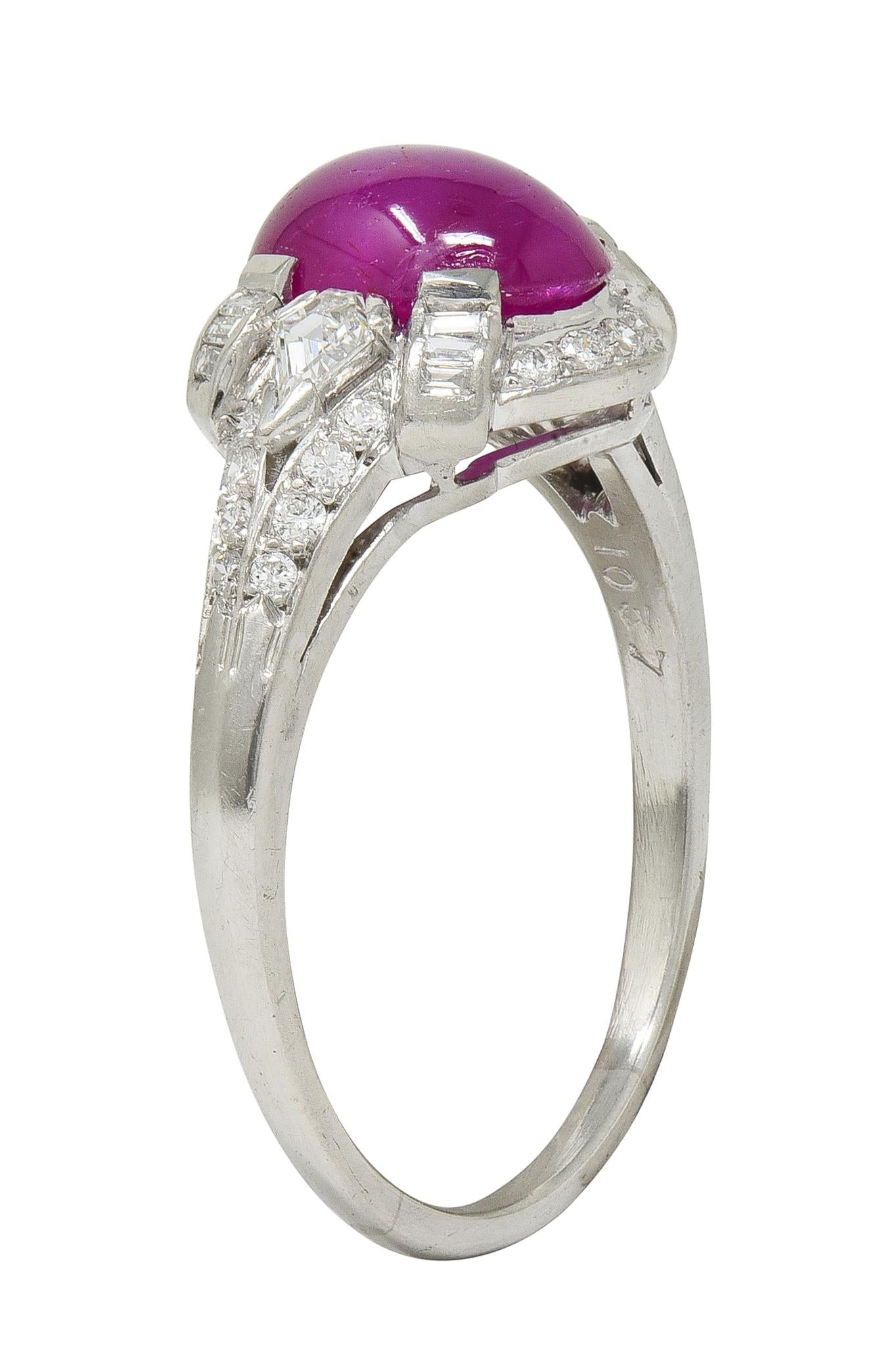 Mid-Century 4.10 CTW Star Ruby Diamond Platinum Vintage Bombé Ring