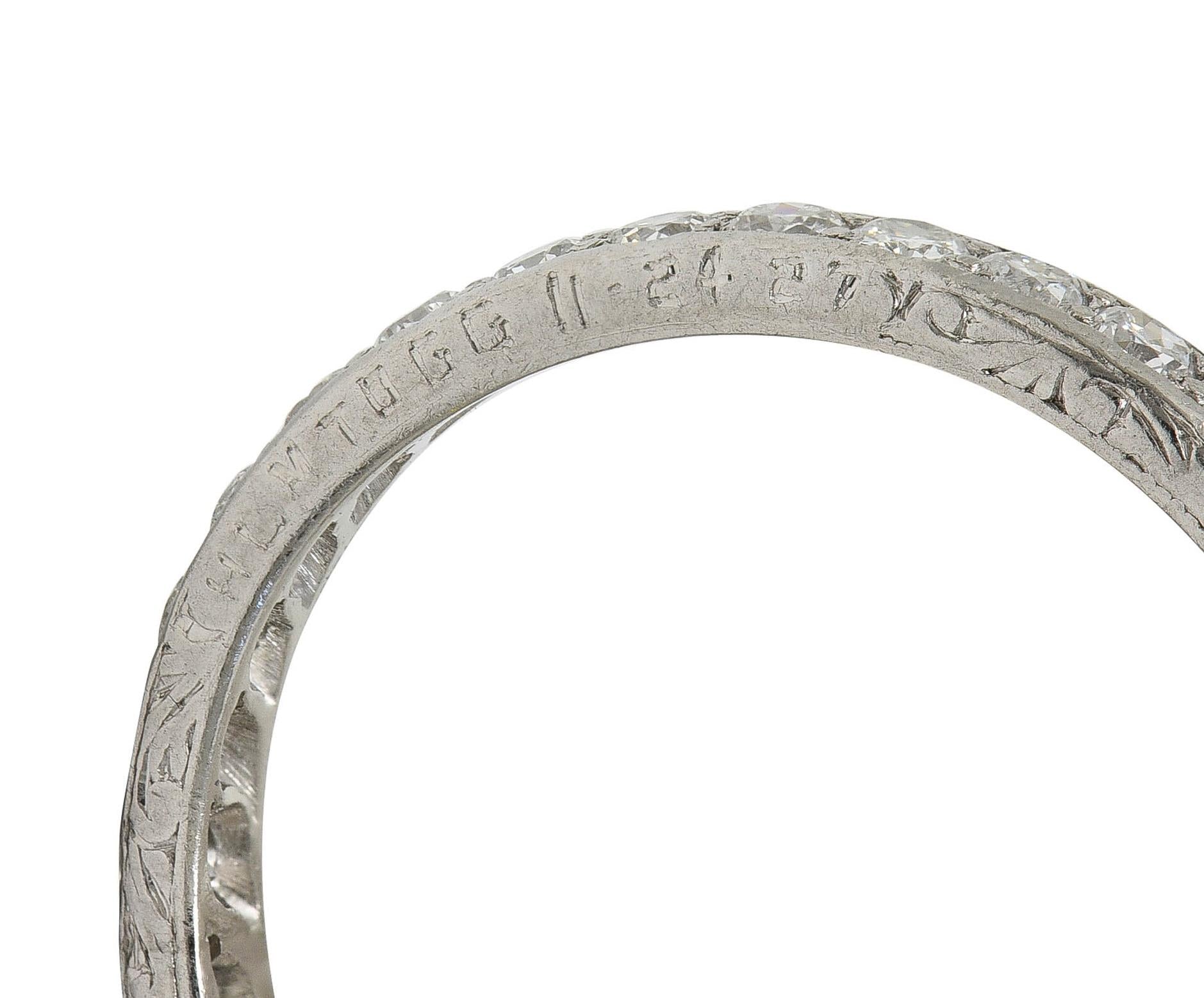 Art Deco 1927 0.99 CTW Diamond Platinum Scrolling Vintage Eternity Band Ring