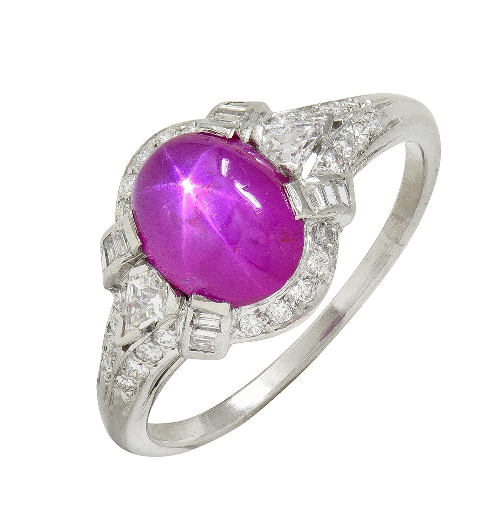 Mid-Century 4.10 CTW Star Ruby Diamond Platinum Vintage Bombé Ring
