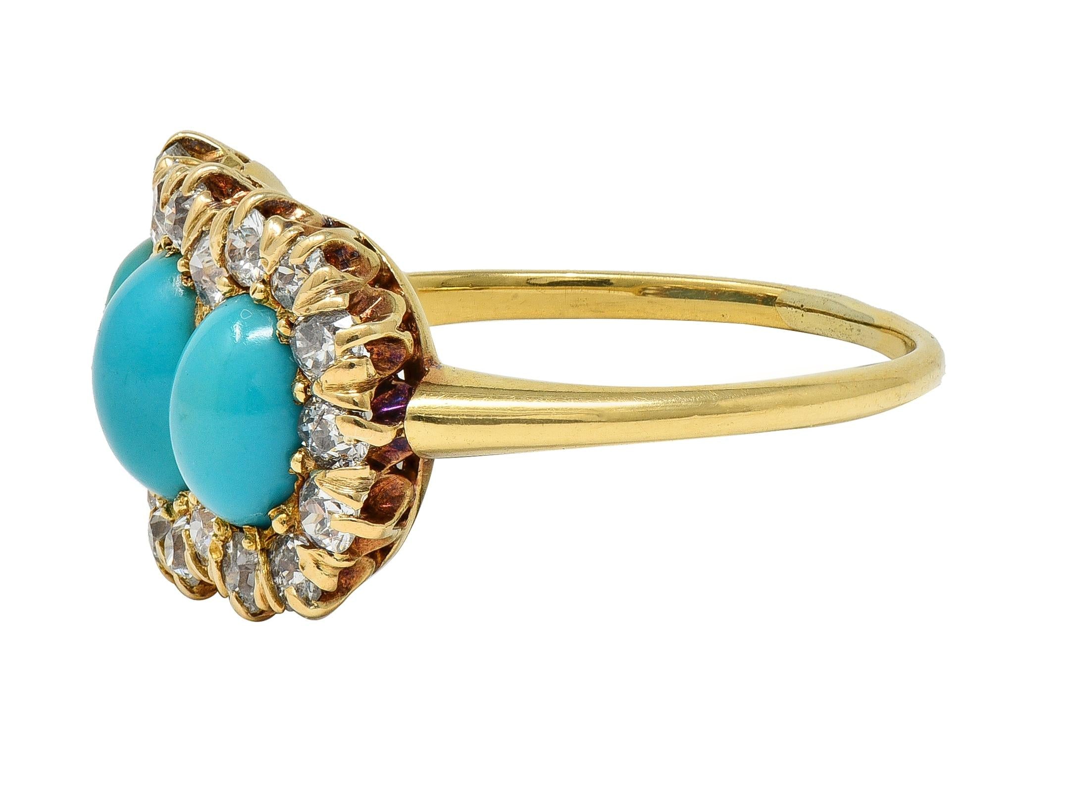 Victorian Diamond Turquoise 18 Karat Yellow Gold Antique Cluster Halo Ring