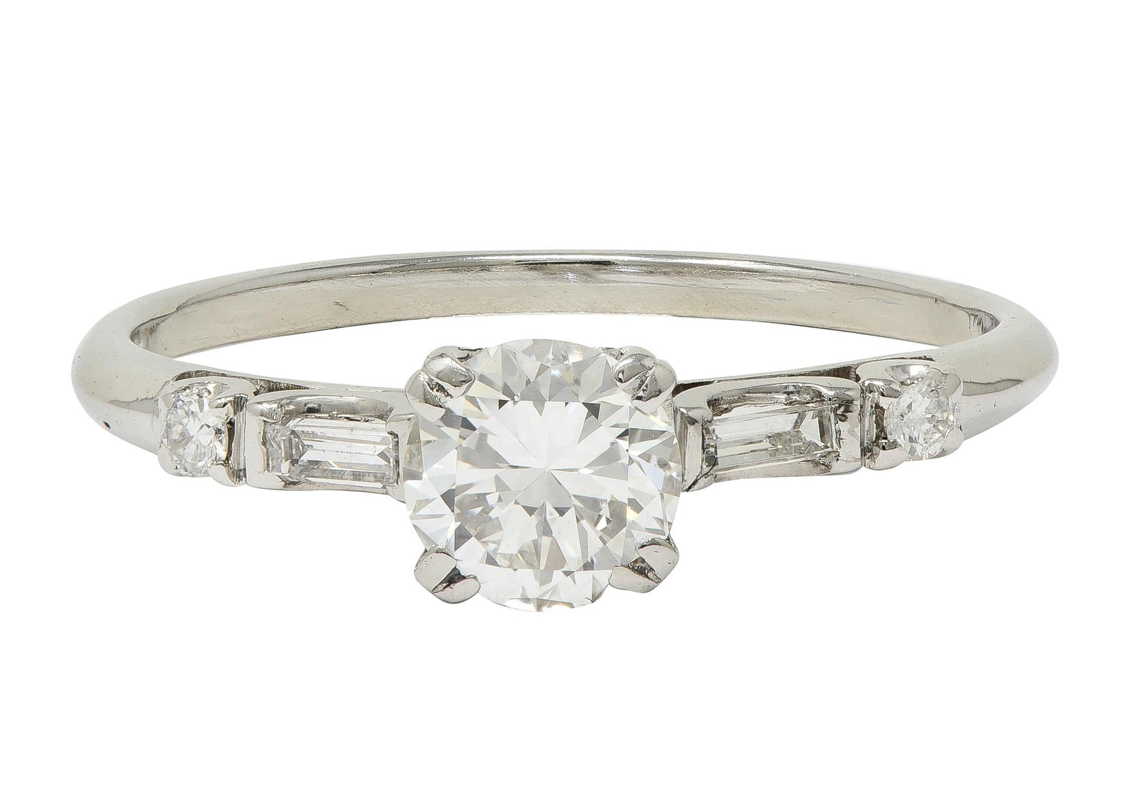 Mid-Century 0.85 CTW Transitional Cut Diamond Platinum Vintage Engagement Ring