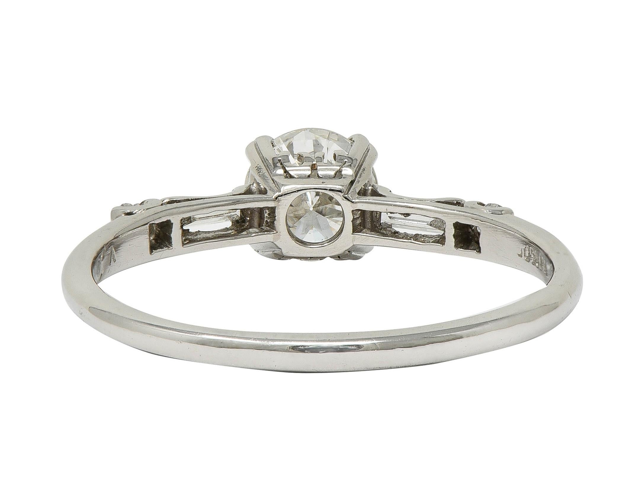 Mid-Century 0.85 CTW Transitional Cut Diamond Platinum Vintage Engagement Ring