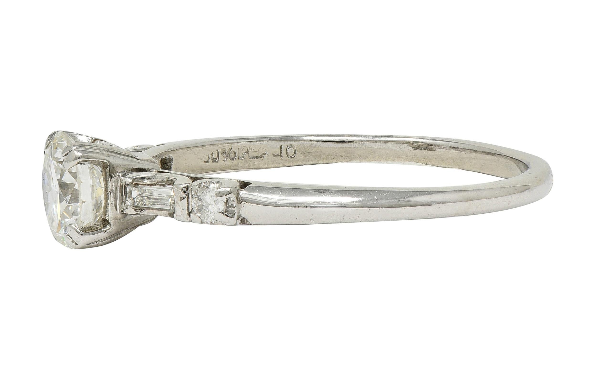 Mid-Century 0.85 CTW Transitional Cut Diamond Platinum Vintage Engagement Ring