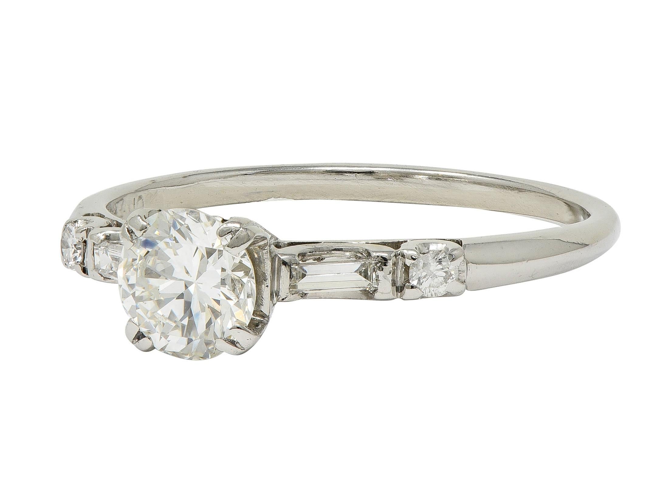 Mid-Century 0.85 CTW Transitional Cut Diamond Platinum Vintage Engagement Ring