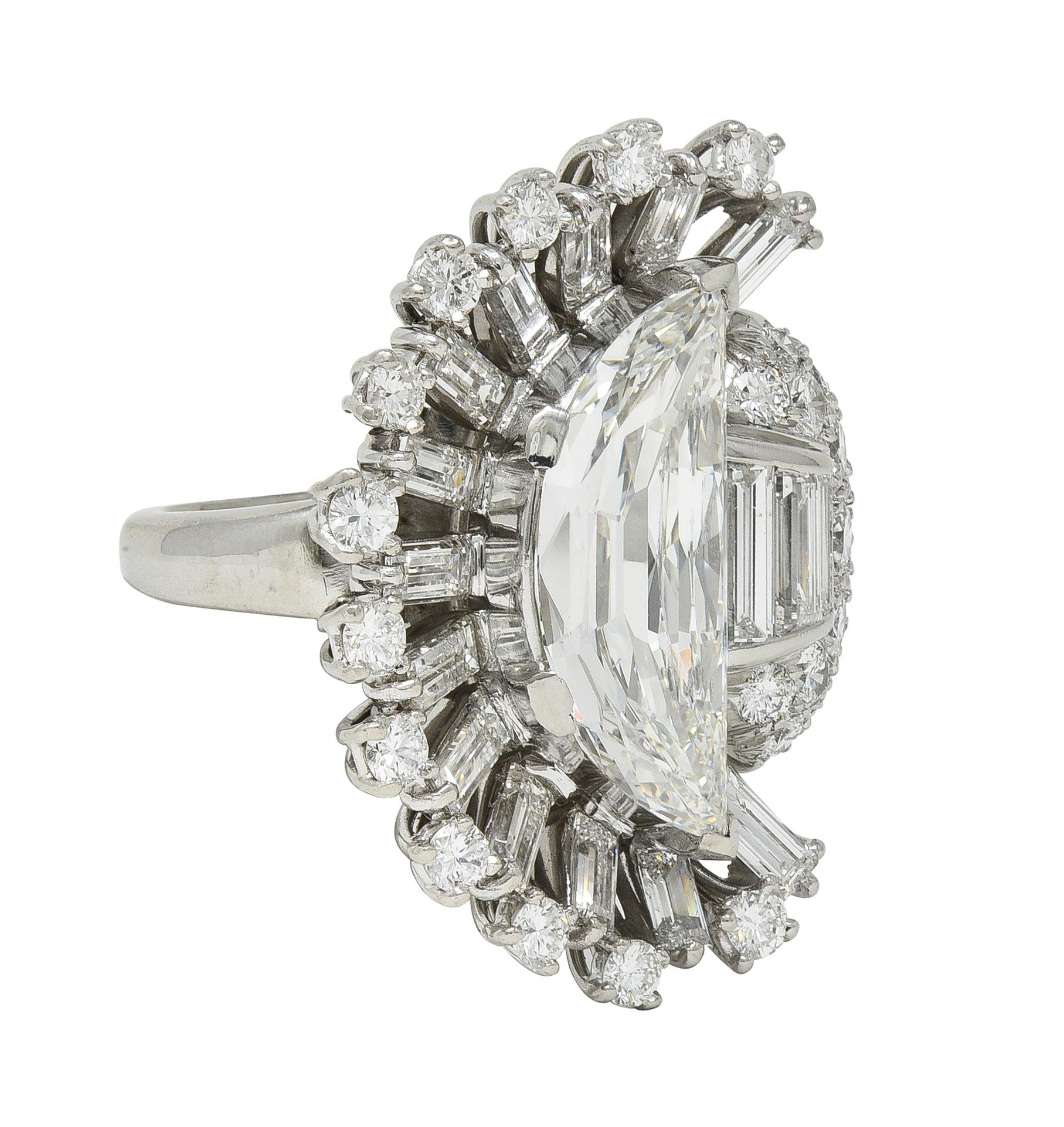 Oscar Heyman 1946 Mid Century Diamond Platinum Vintage Half-Moon Spray Ring