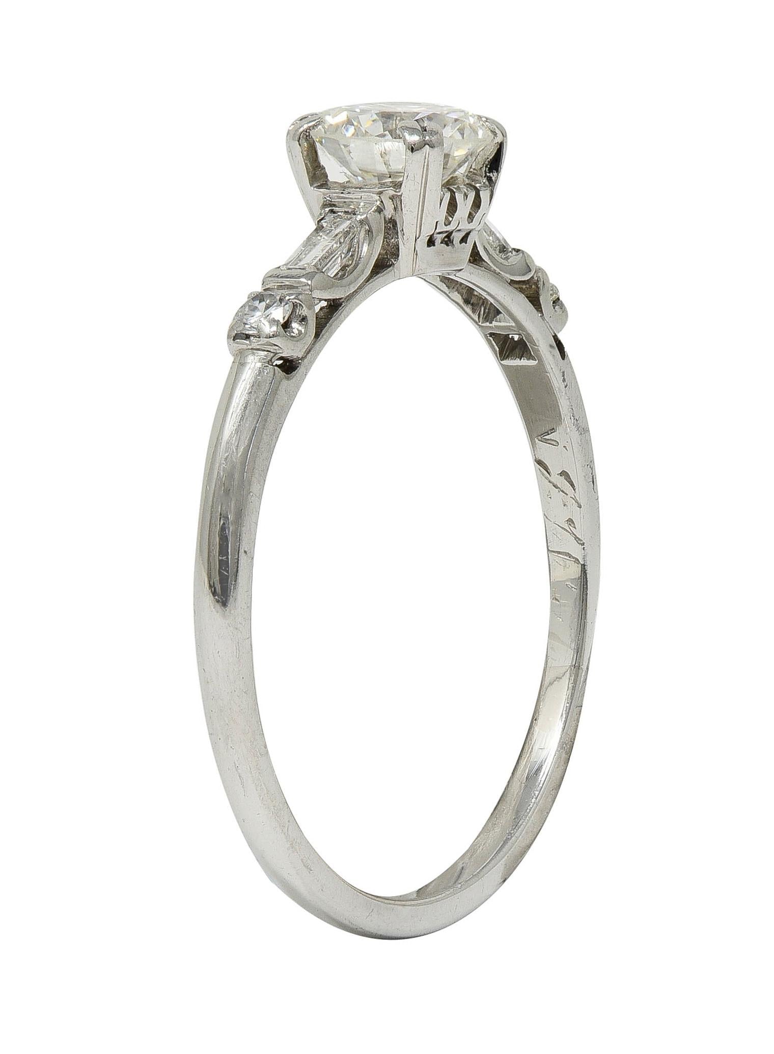 Mid-Century 0.85 CTW Transitional Cut Diamond Platinum Vintage Engagement Ring