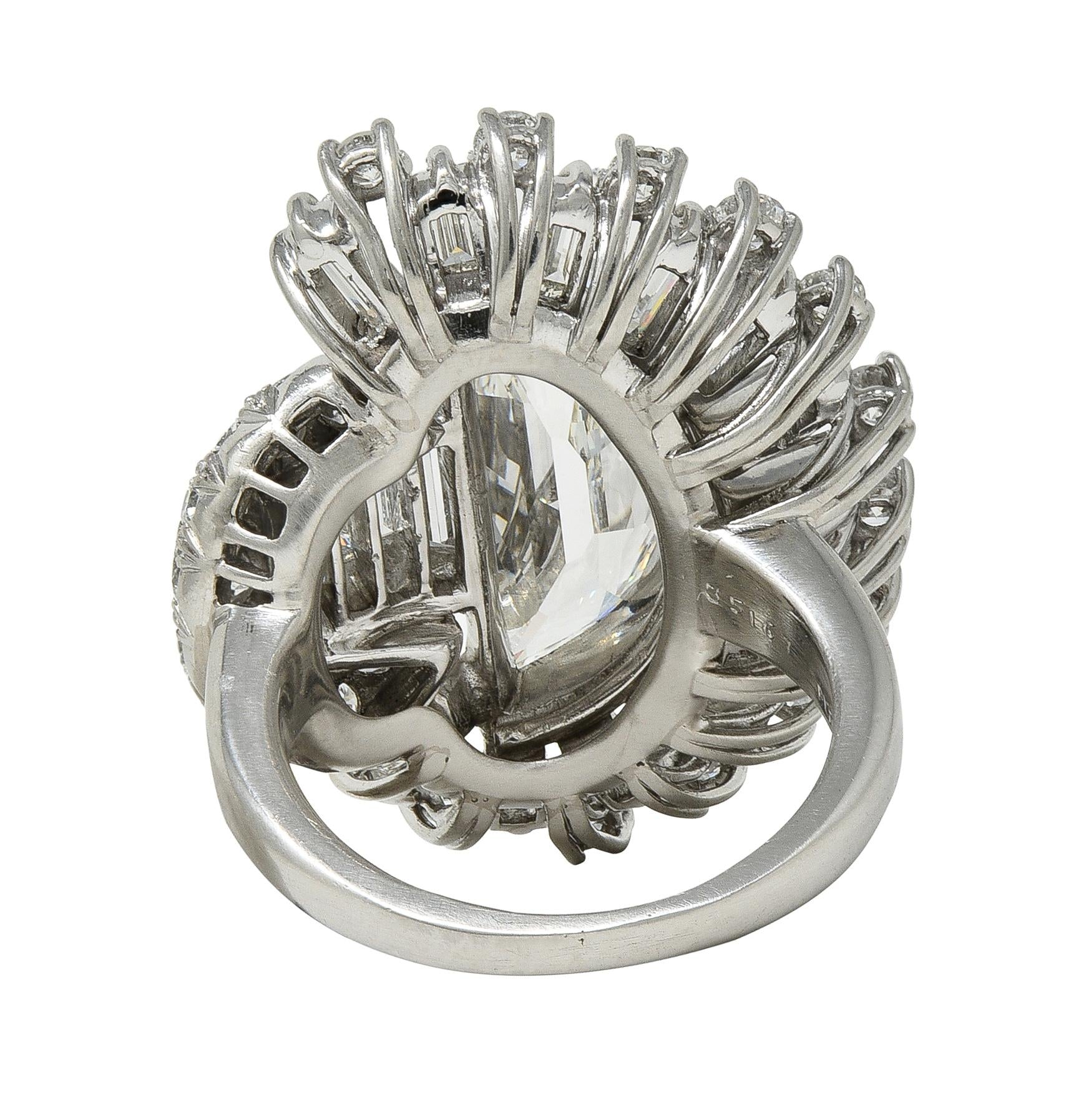 Oscar Heyman 1946 Mid Century Diamond Platinum Vintage Half-Moon Spray Ring