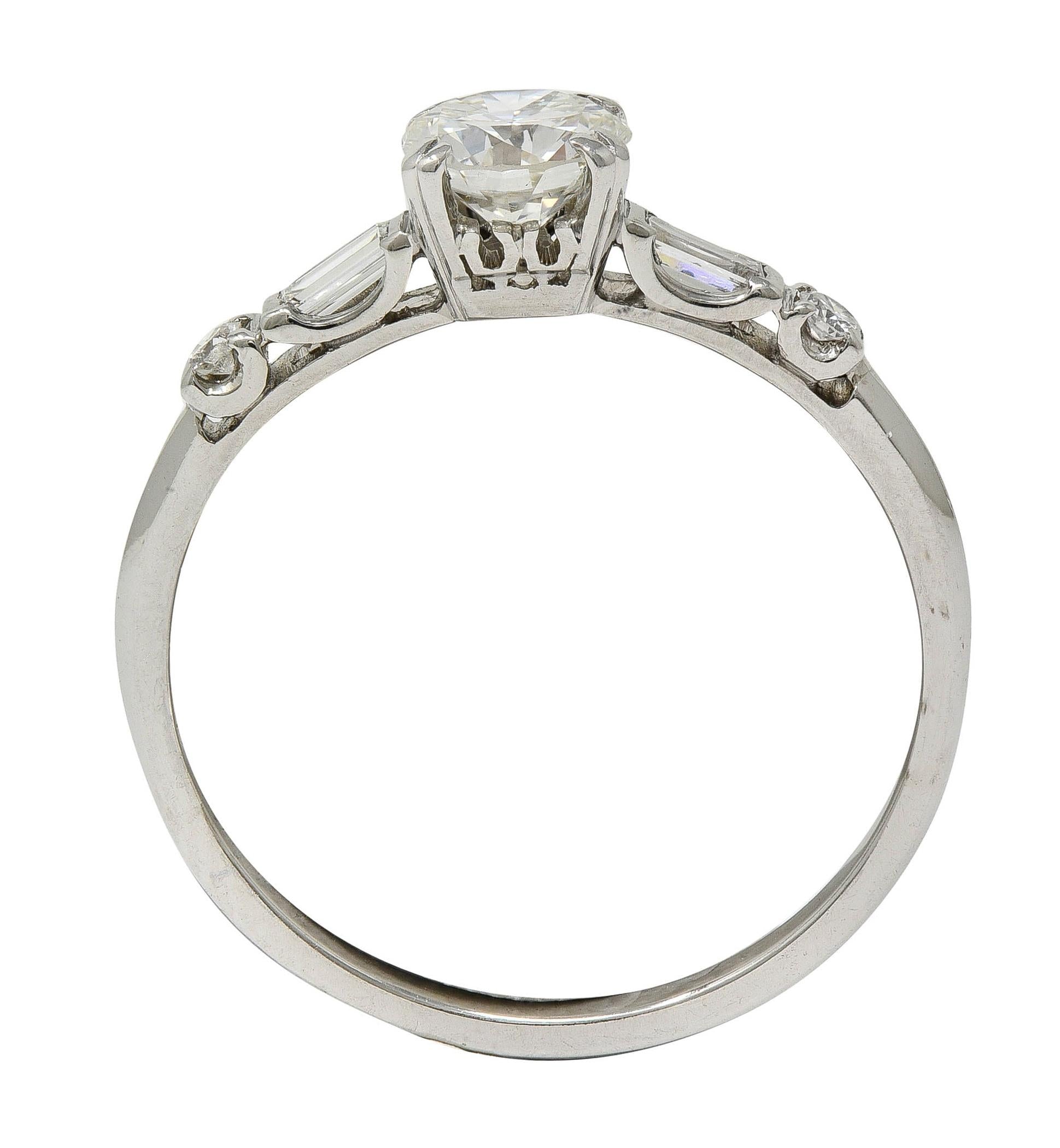 Mid-Century 0.85 CTW Transitional Cut Diamond Platinum Vintage Engagement Ring