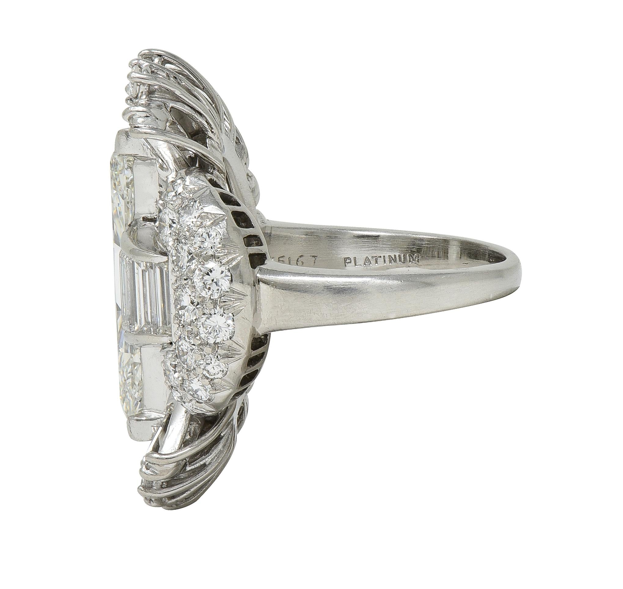 Oscar Heyman 1946 Mid Century Diamond Platinum Vintage Half-Moon Spray Ring