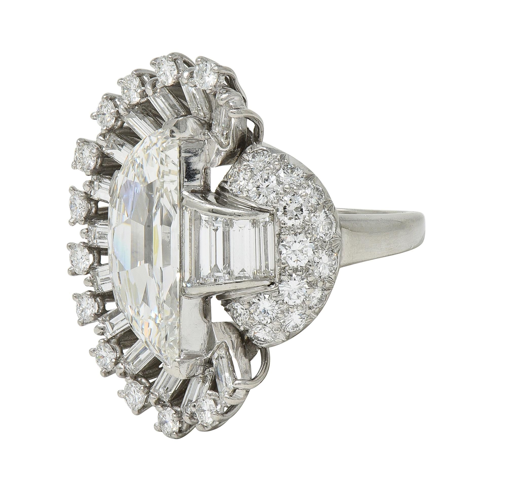 Oscar Heyman 1946 Mid Century Diamond Platinum Vintage Half-Moon Spray Ring