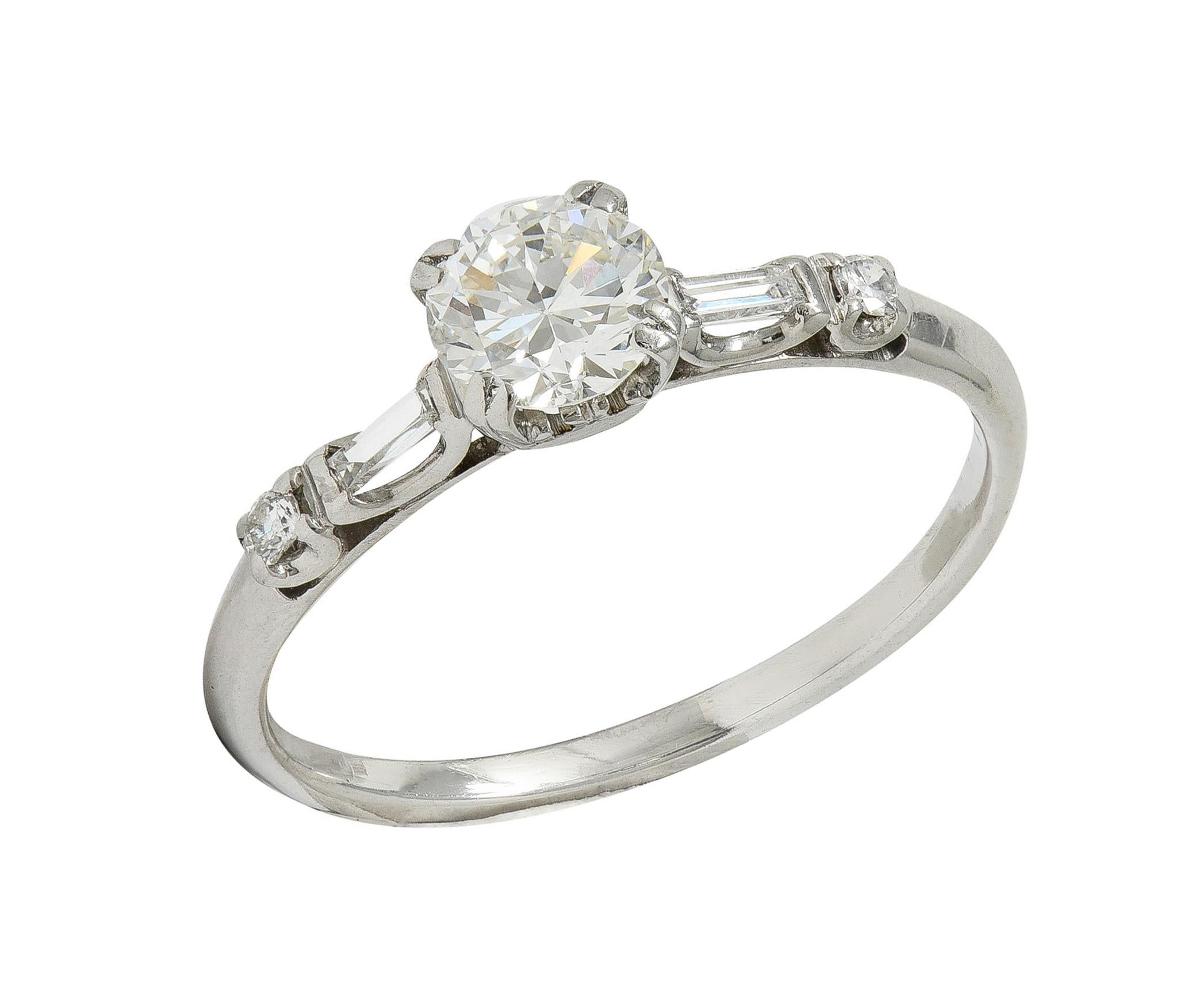 Mid-Century 0.85 CTW Transitional Cut Diamond Platinum Vintage Engagement Ring