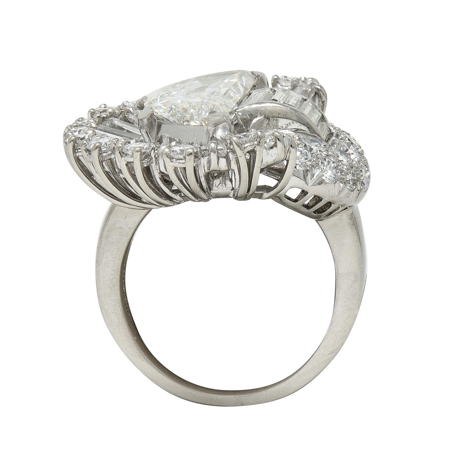 Oscar Heyman 1946 Mid Century Diamond Platinum Vintage Half-Moon Spray Ring