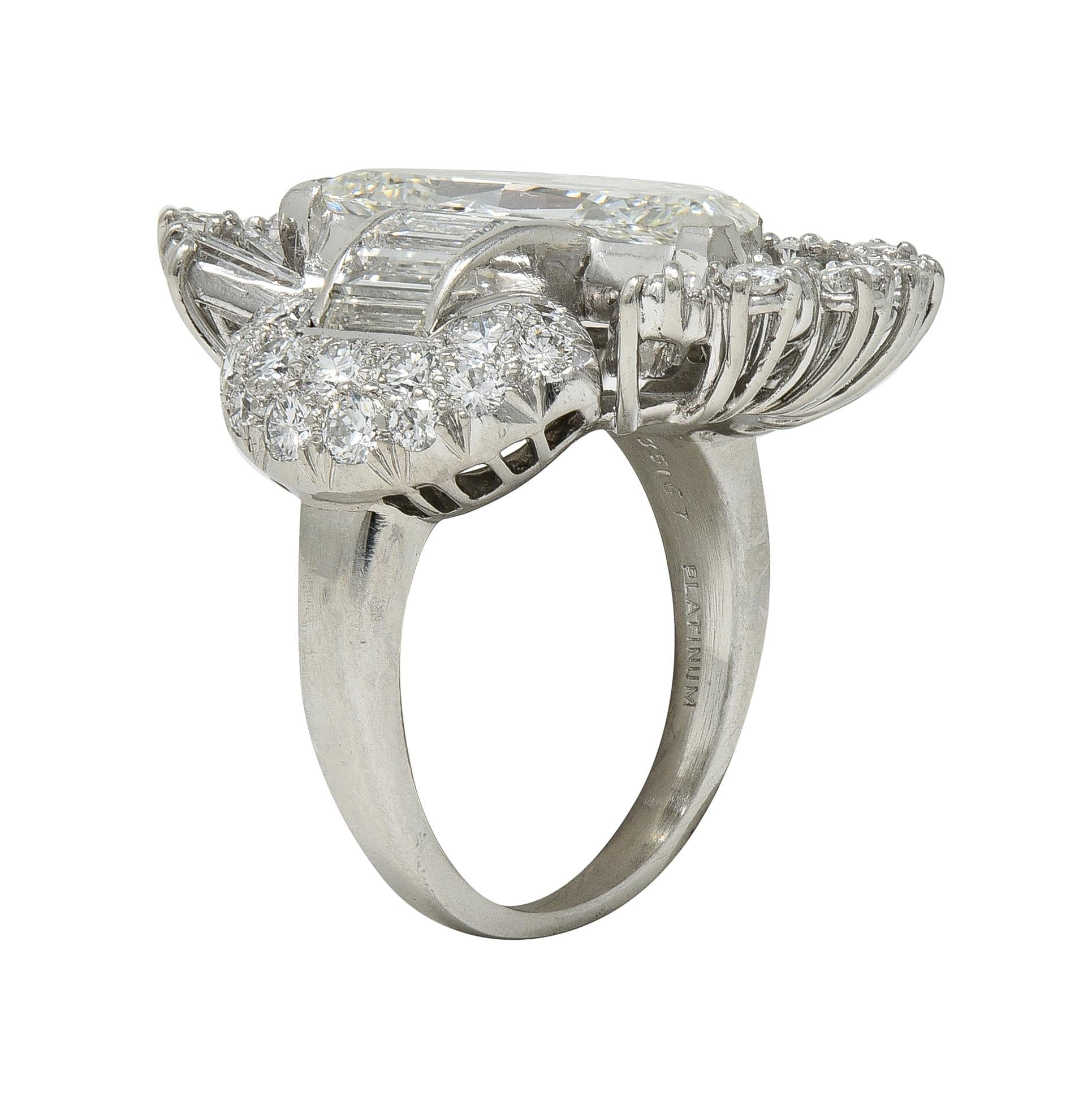 Oscar Heyman 1946 Mid Century Diamond Platinum Vintage Half-Moon Spray Ring