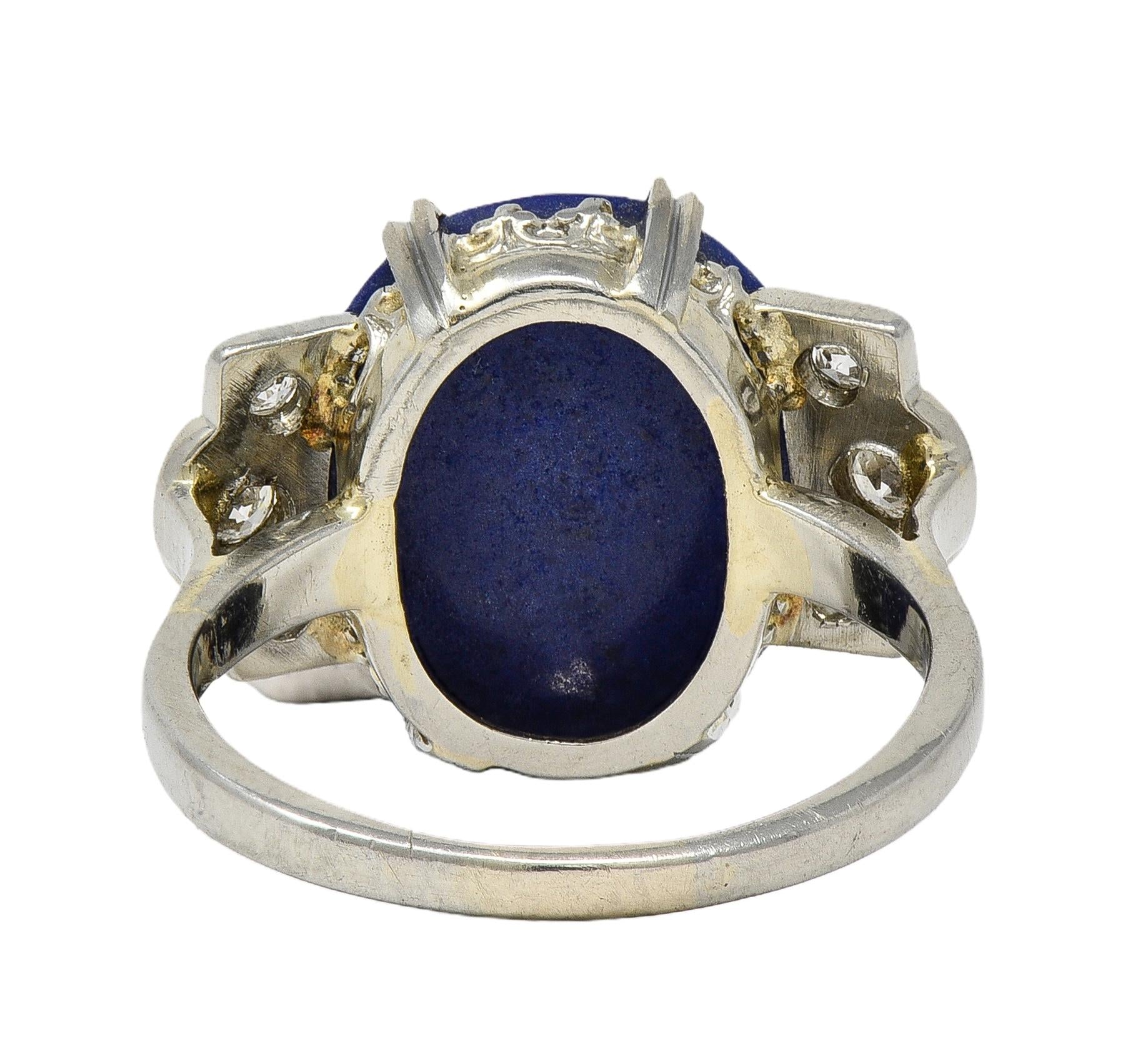 Art Deco Lapis Lazuli Diamond 18 Karat Gold Vintage Fleur-De-Lis Cocktail Ring