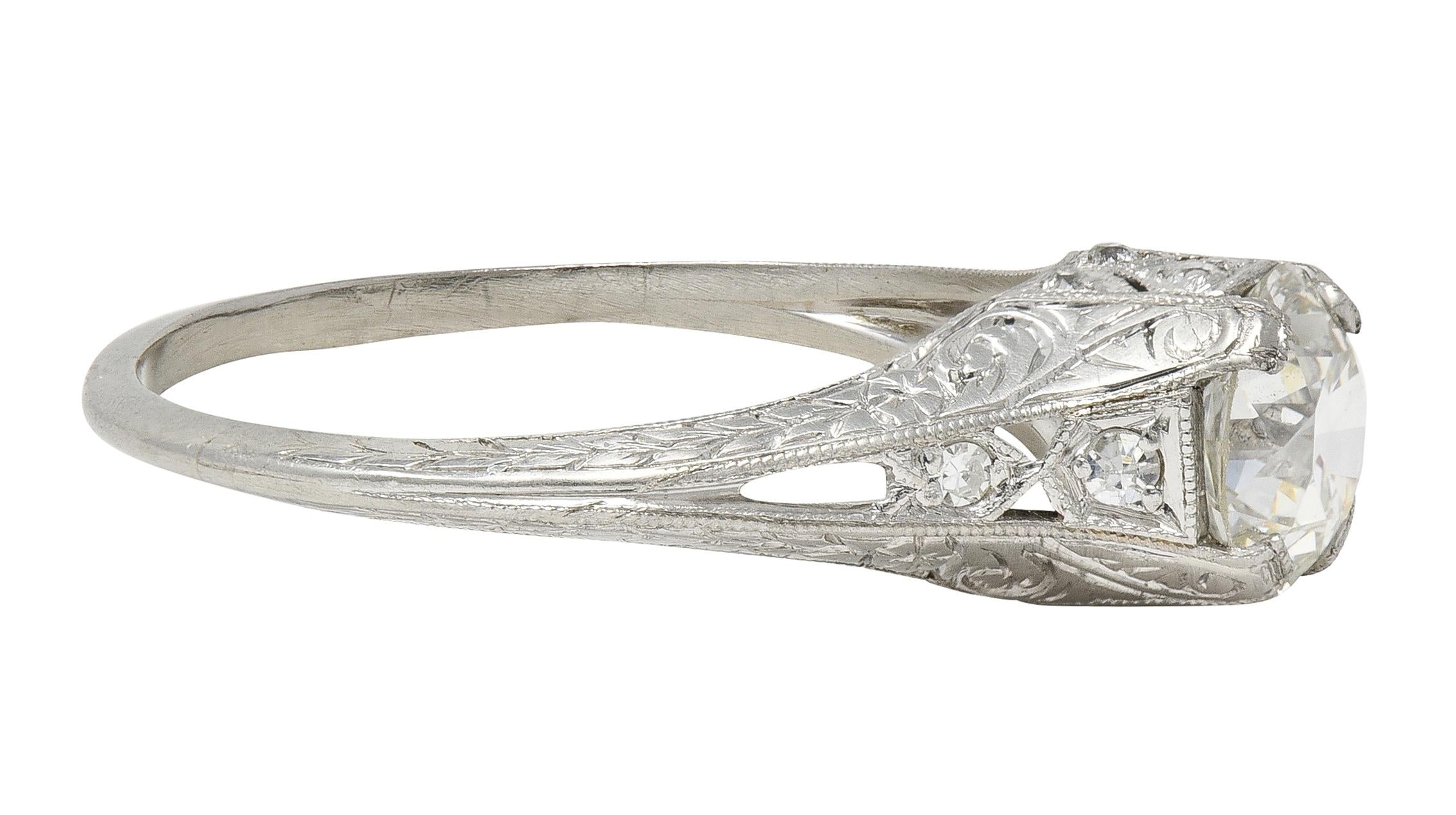 Art Deco 1.13 CTW Old European Diamond Platinum Scrolling Wheat Engagement Ring
