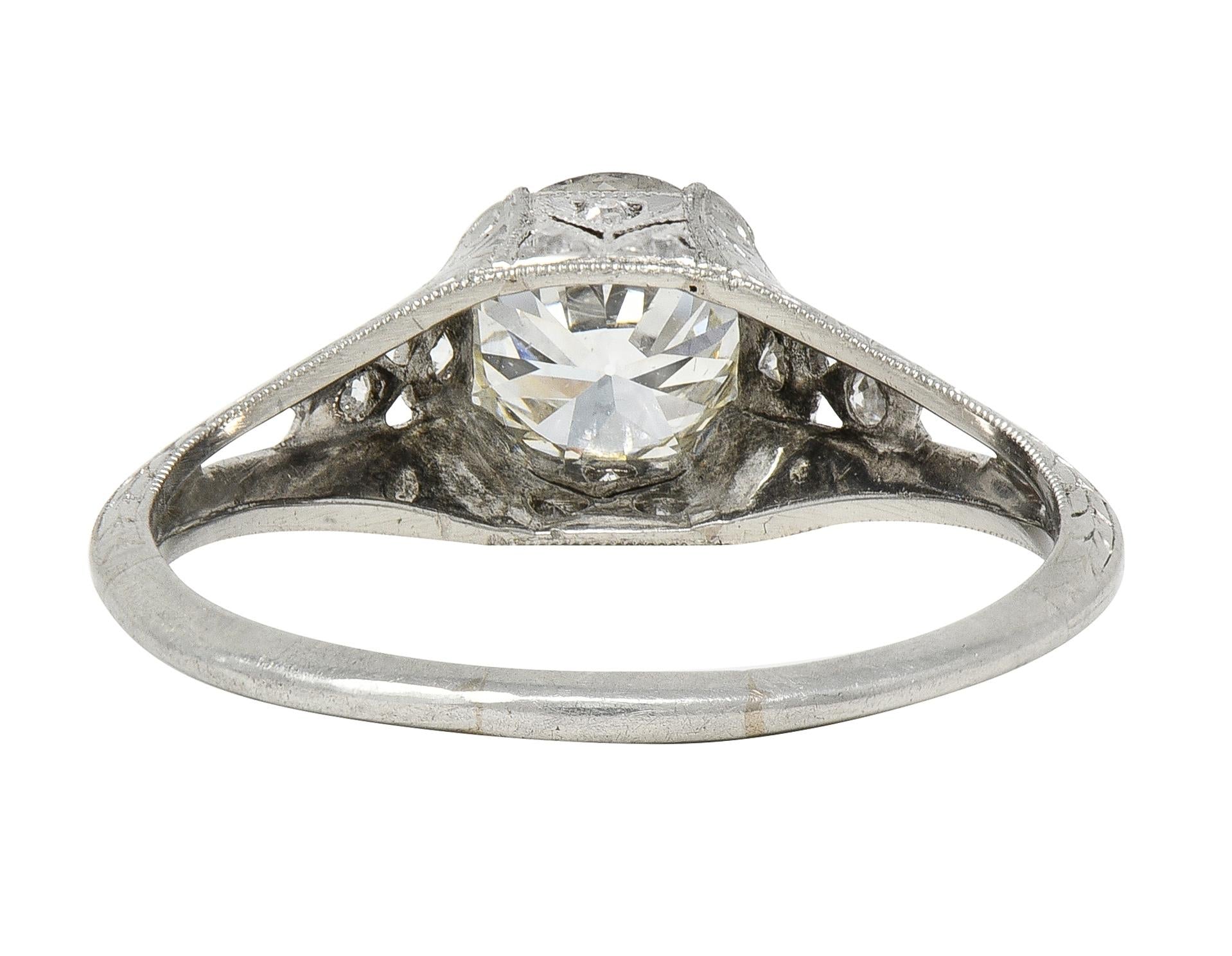 Art Deco 1.13 CTW Old European Diamond Platinum Scrolling Wheat Engagement Ring