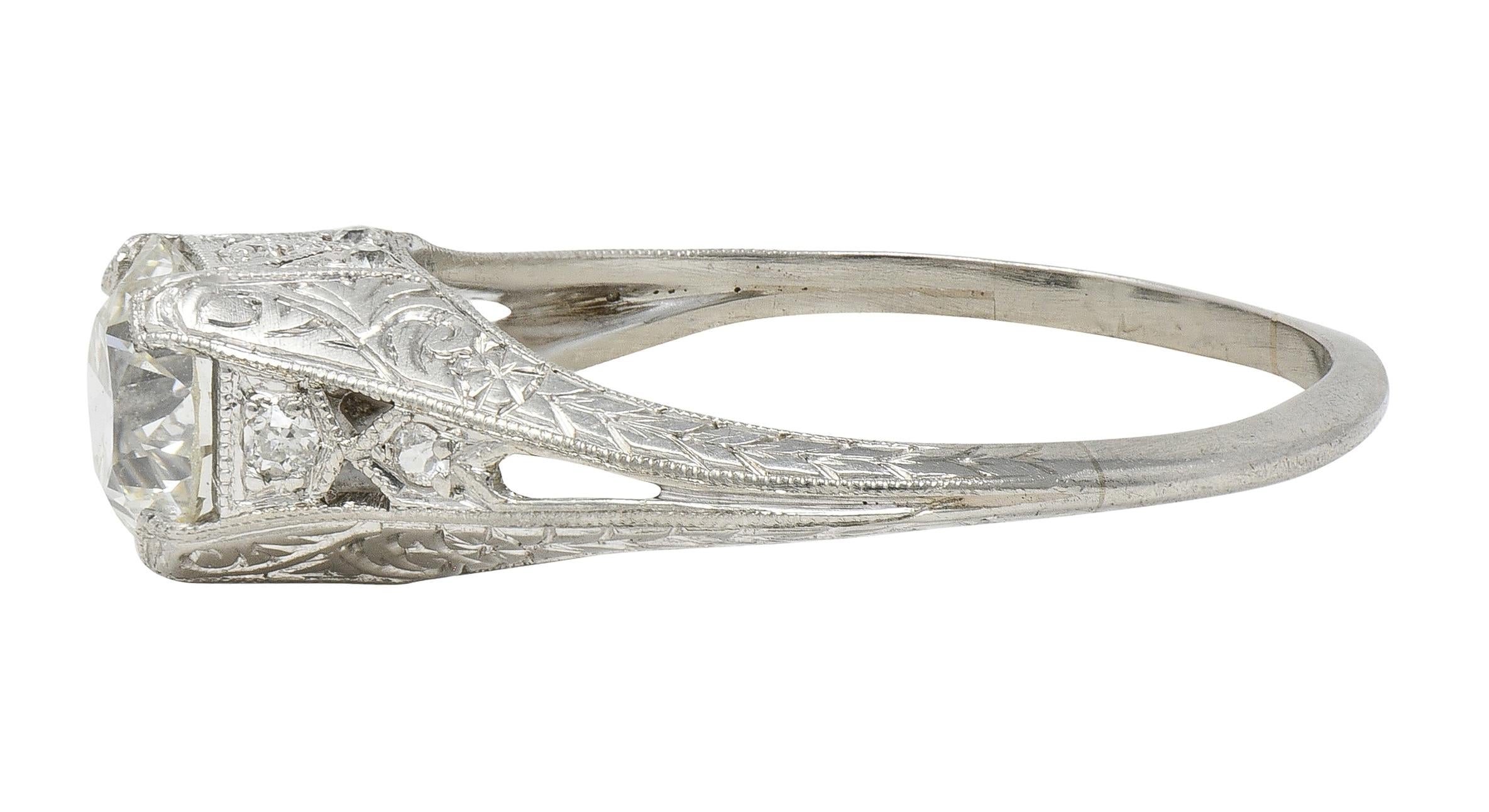 Art Deco 1.13 CTW Old European Diamond Platinum Scrolling Wheat Engagement Ring