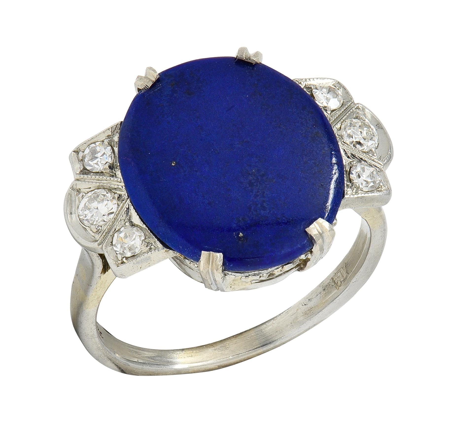 Art Deco Lapis Lazuli Diamond 18 Karat Gold Vintage Fleur-De-Lis Cocktail Ring