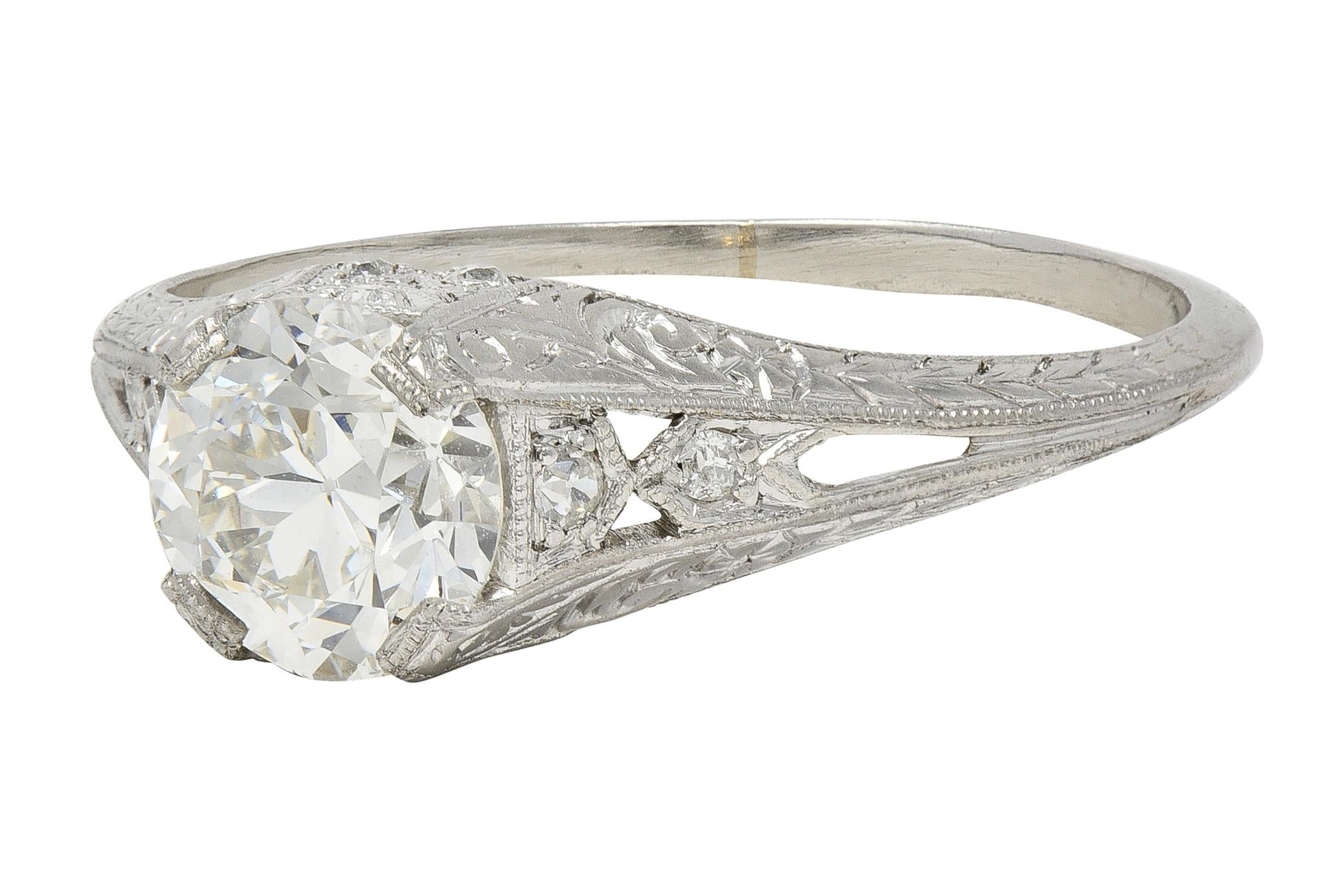 Art Deco 1.13 CTW Old European Diamond Platinum Scrolling Wheat Engagement Ring