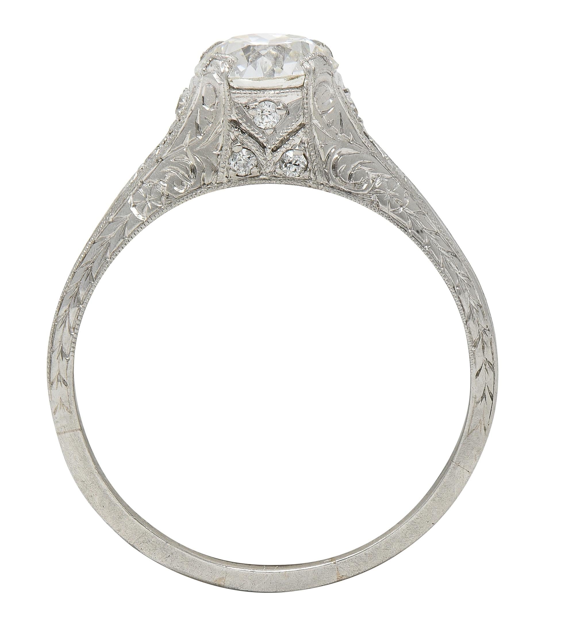 Art Deco 1.13 CTW Old European Diamond Platinum Scrolling Wheat Engagement Ring