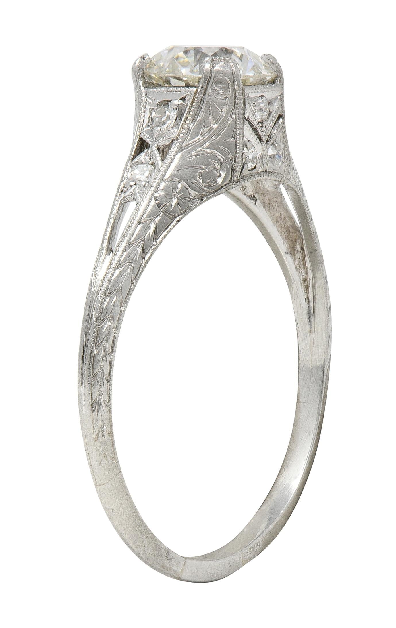 Art Deco 1.13 CTW Old European Diamond Platinum Scrolling Wheat Engagement Ring