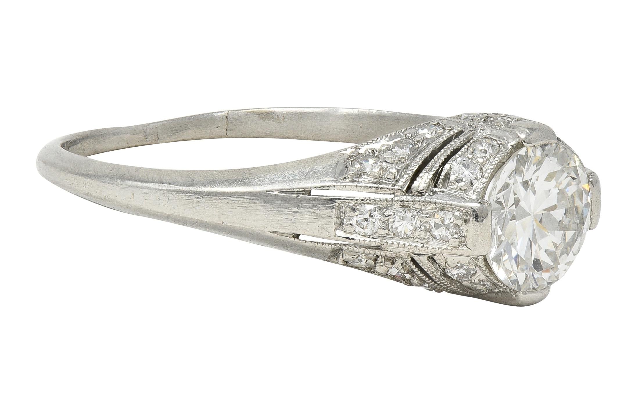 Art Deco 1.14 CTW Diamond Platinum Vintage Bombé Engagement Ring