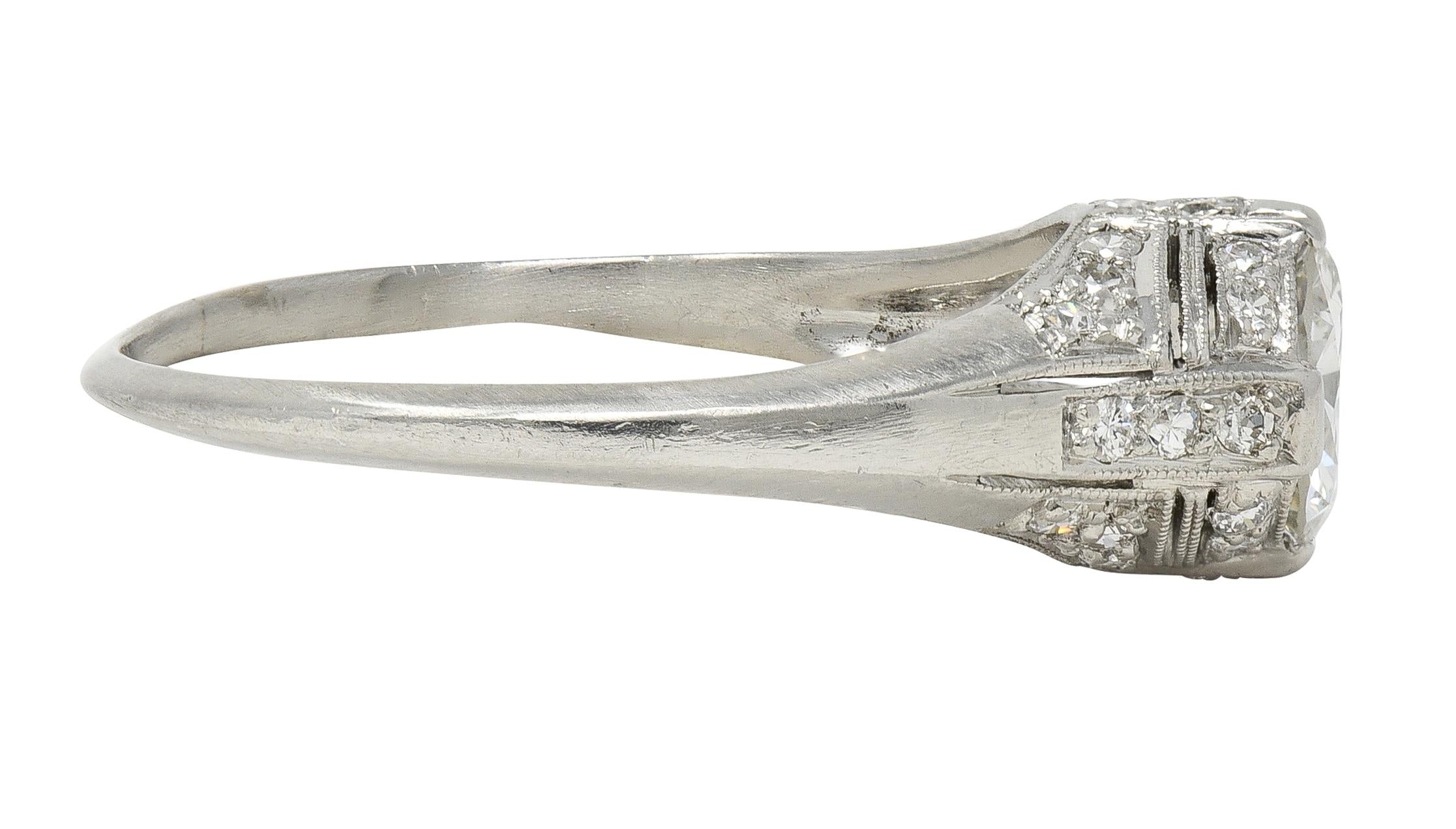 Art Deco 1.14 CTW Diamond Platinum Vintage Bombé Engagement Ring