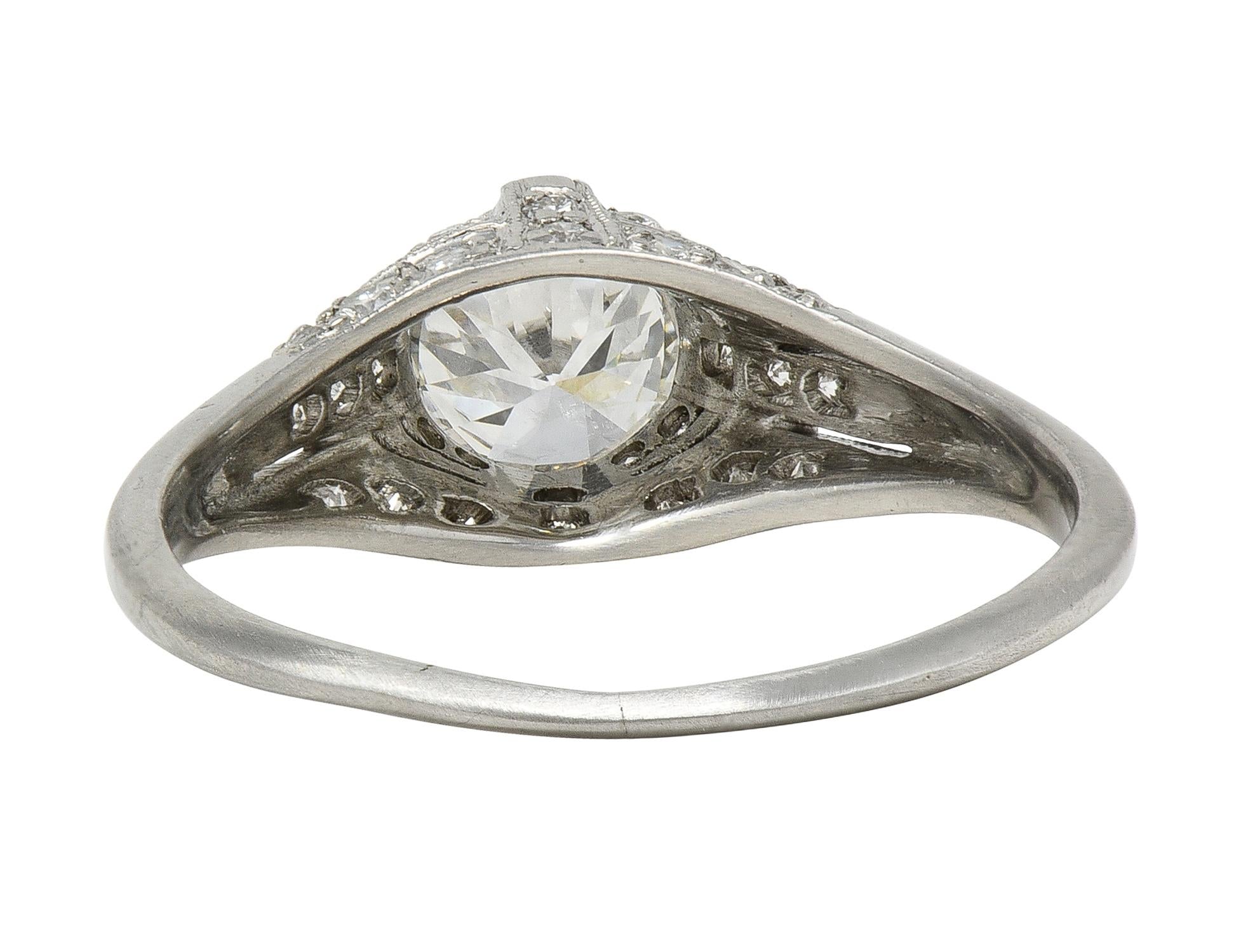 Art Deco 1.14 CTW Diamond Platinum Vintage Bombé Engagement Ring