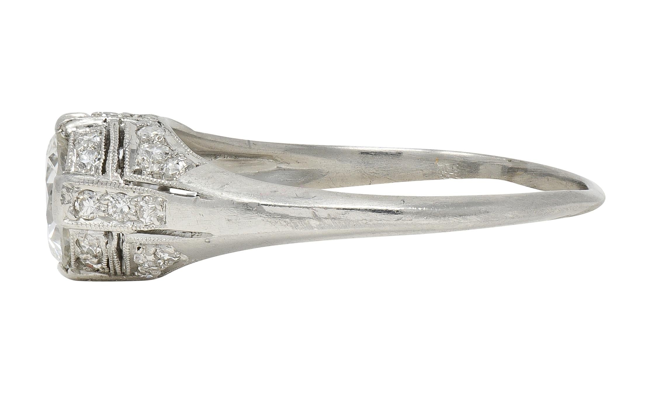 Art Deco 1.14 CTW Diamond Platinum Vintage Bombé Engagement Ring