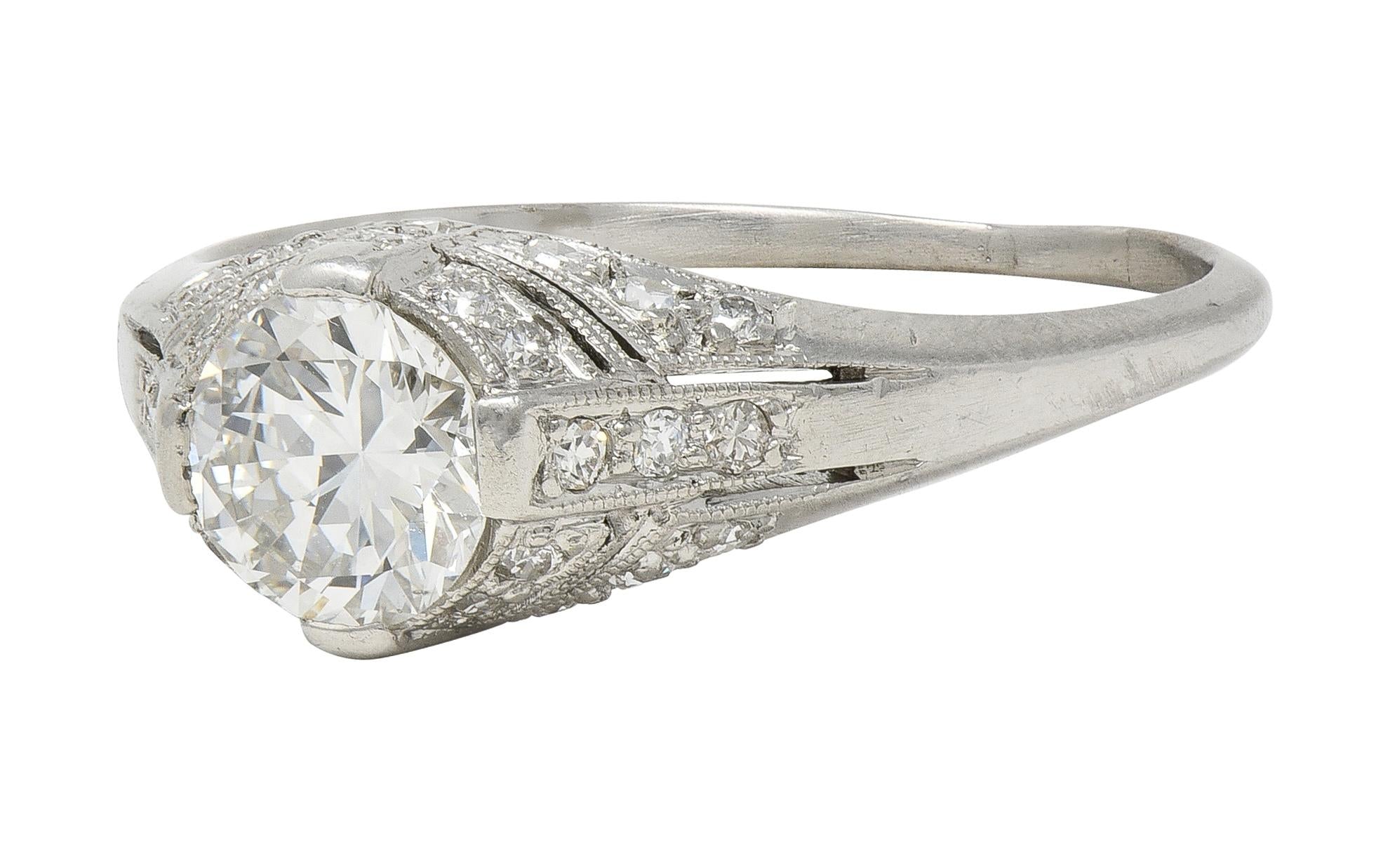 Art Deco 1.14 CTW Diamond Platinum Vintage Bombé Engagement Ring