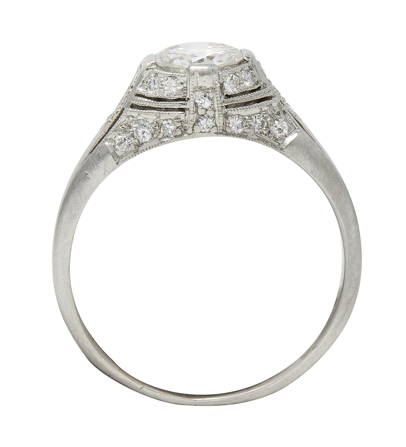 Art Deco 1.14 CTW Diamond Platinum Vintage Bombé Engagement Ring