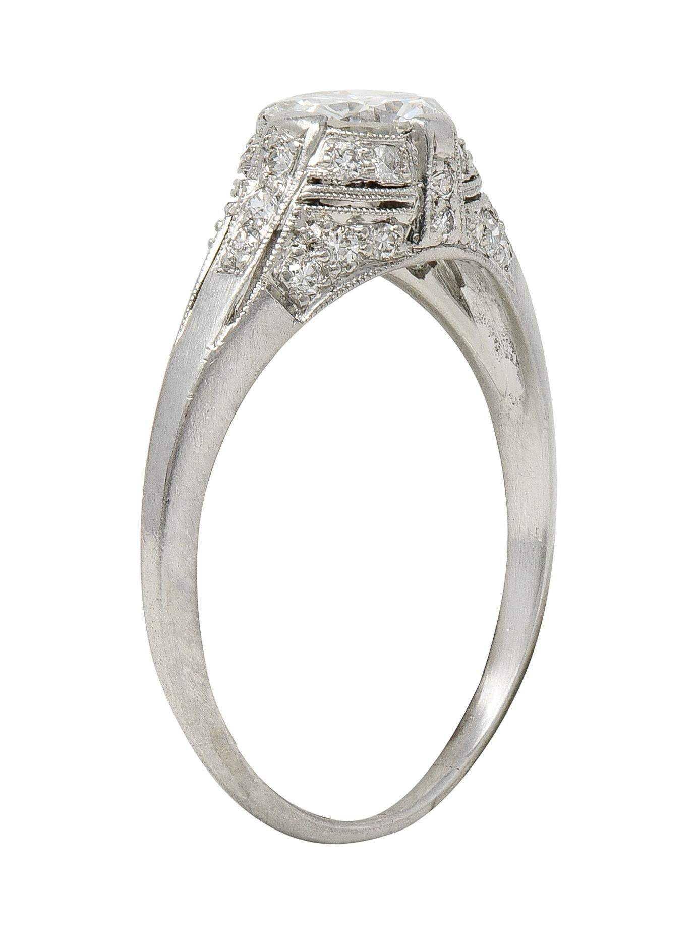 Art Deco 1.14 CTW Diamond Platinum Vintage Bombé Engagement Ring