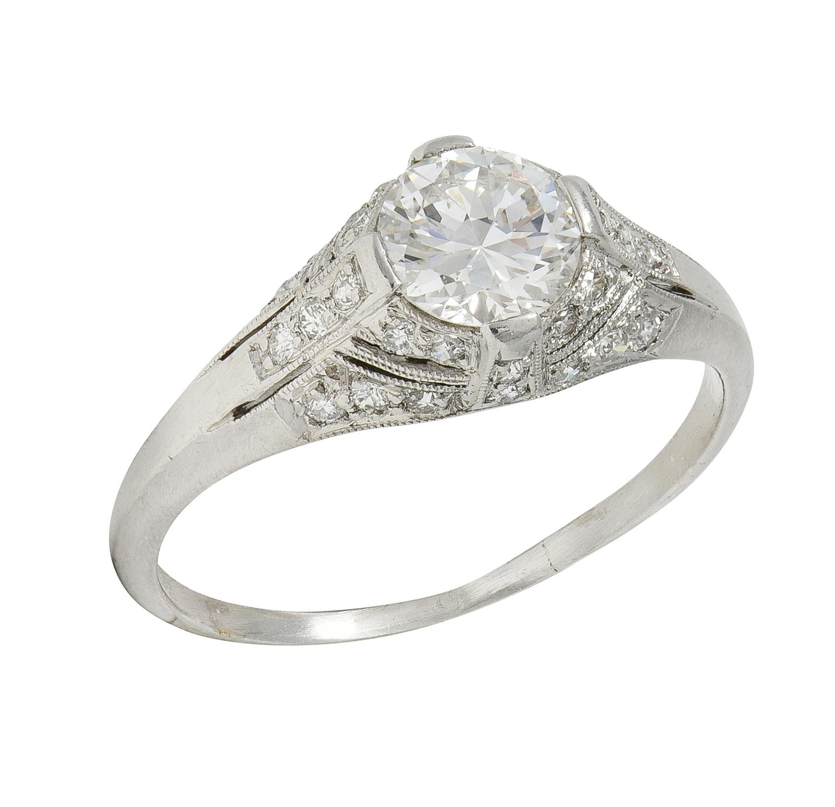 Art Deco 1.14 CTW Diamond Platinum Vintage Bombé Engagement Ring