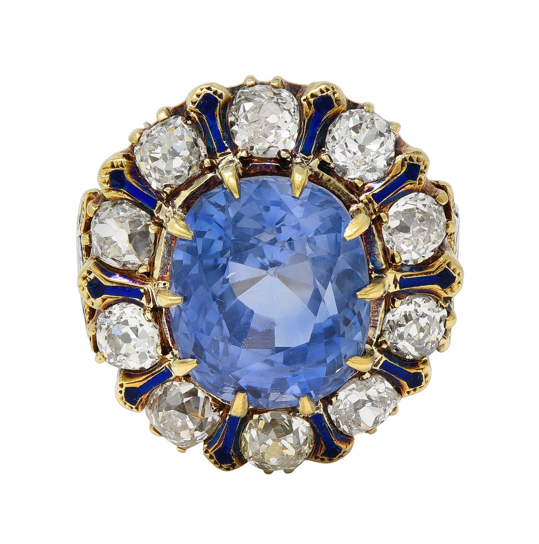 Victorian 11.06 CTW No Heat Ceylon Sapphire Diamond 14K Gold Antique Ring