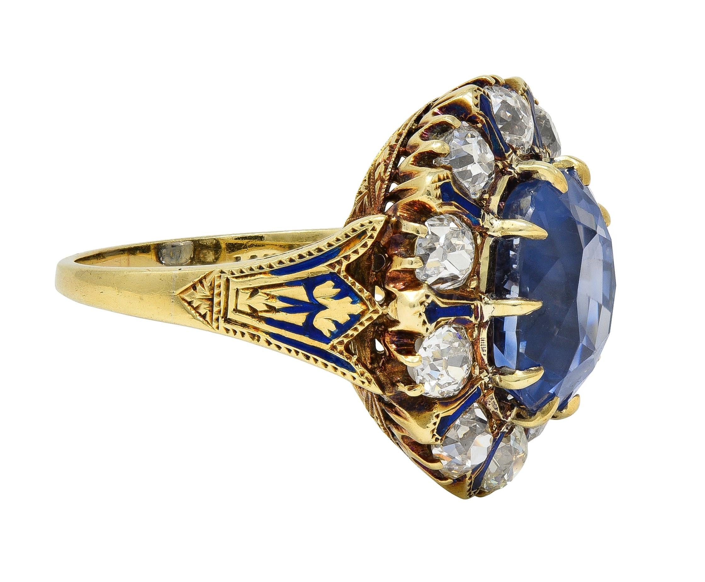 Victorian 11.06 CTW No Heat Ceylon Sapphire Diamond 14K Gold Antique Ring