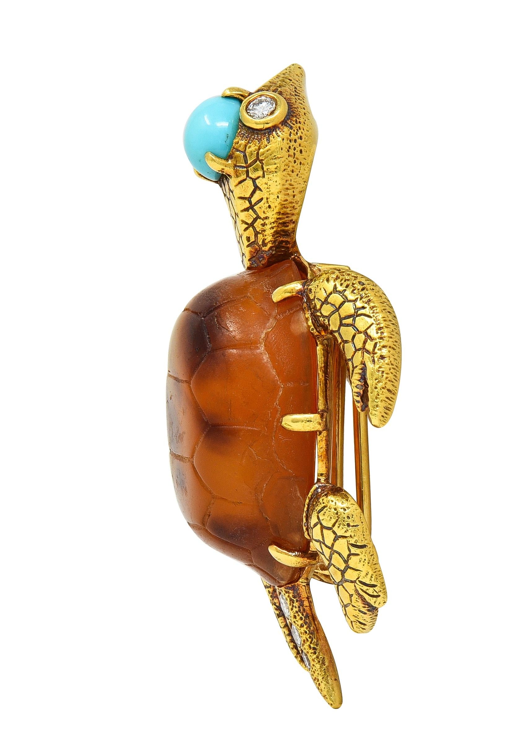Cartier 1970's Diamond Turquoise Shell 18K Gold Vintage Turtle Tortoise Brooch