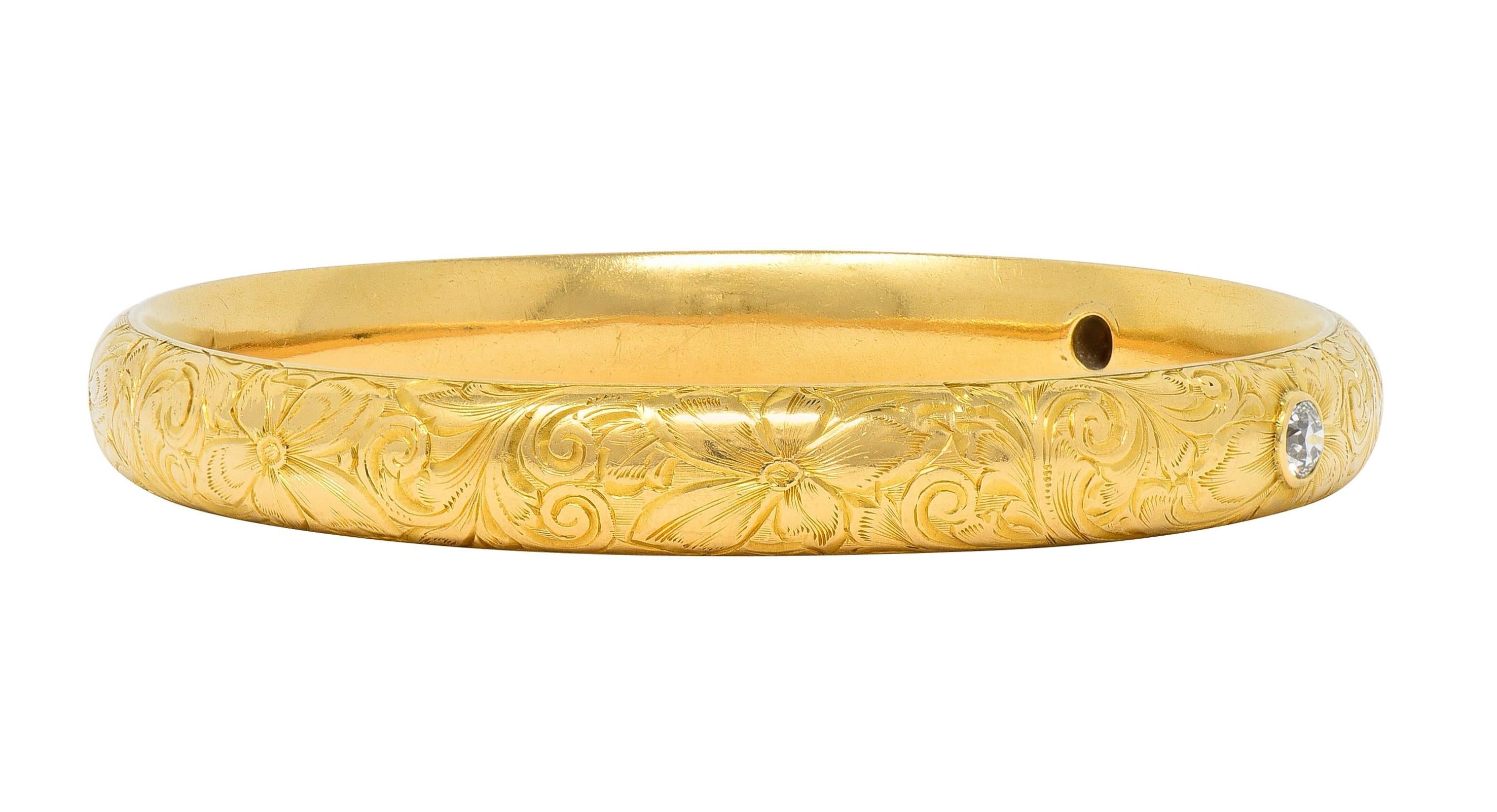 Riker Bros Art Nouveau 1913 Sapphire Diamond 18K Gold Antique Bangle Bracelet