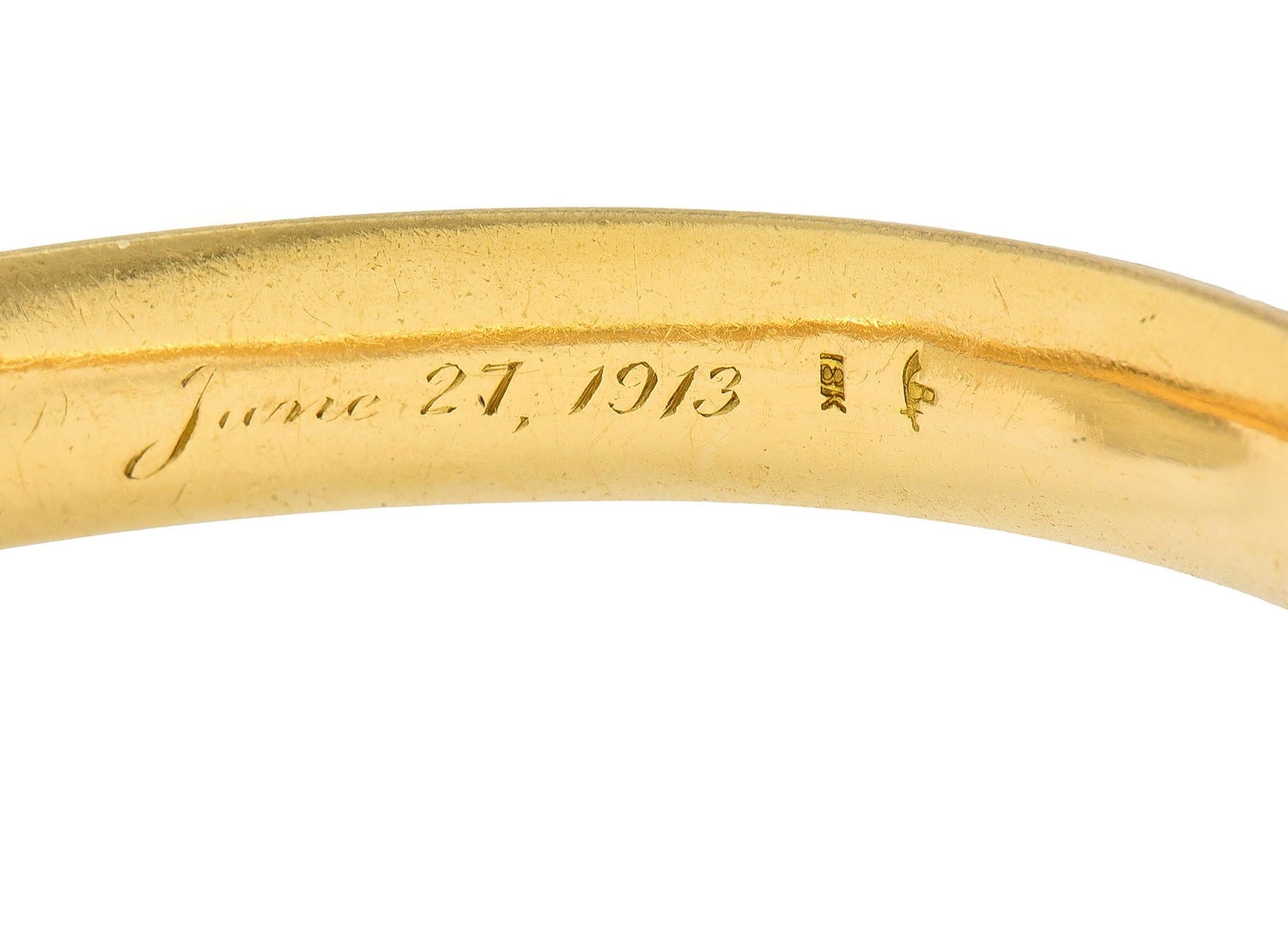 Riker Bros Art Nouveau 1913 Sapphire Diamond 18K Gold Antique Bangle Bracelet