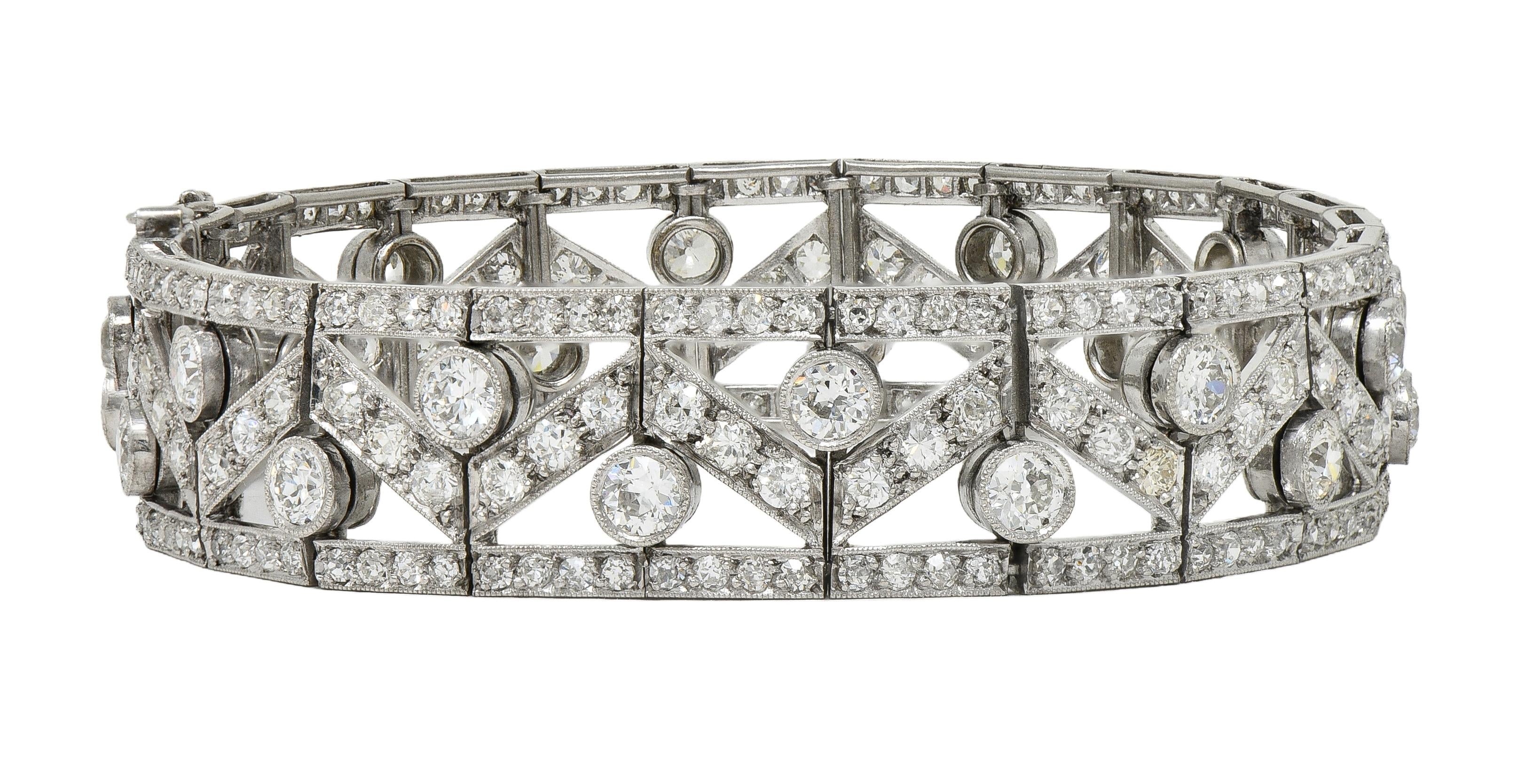 French Art Deco 13.92 CTW Diamond Platinum Antique Geometric Line Bracelet